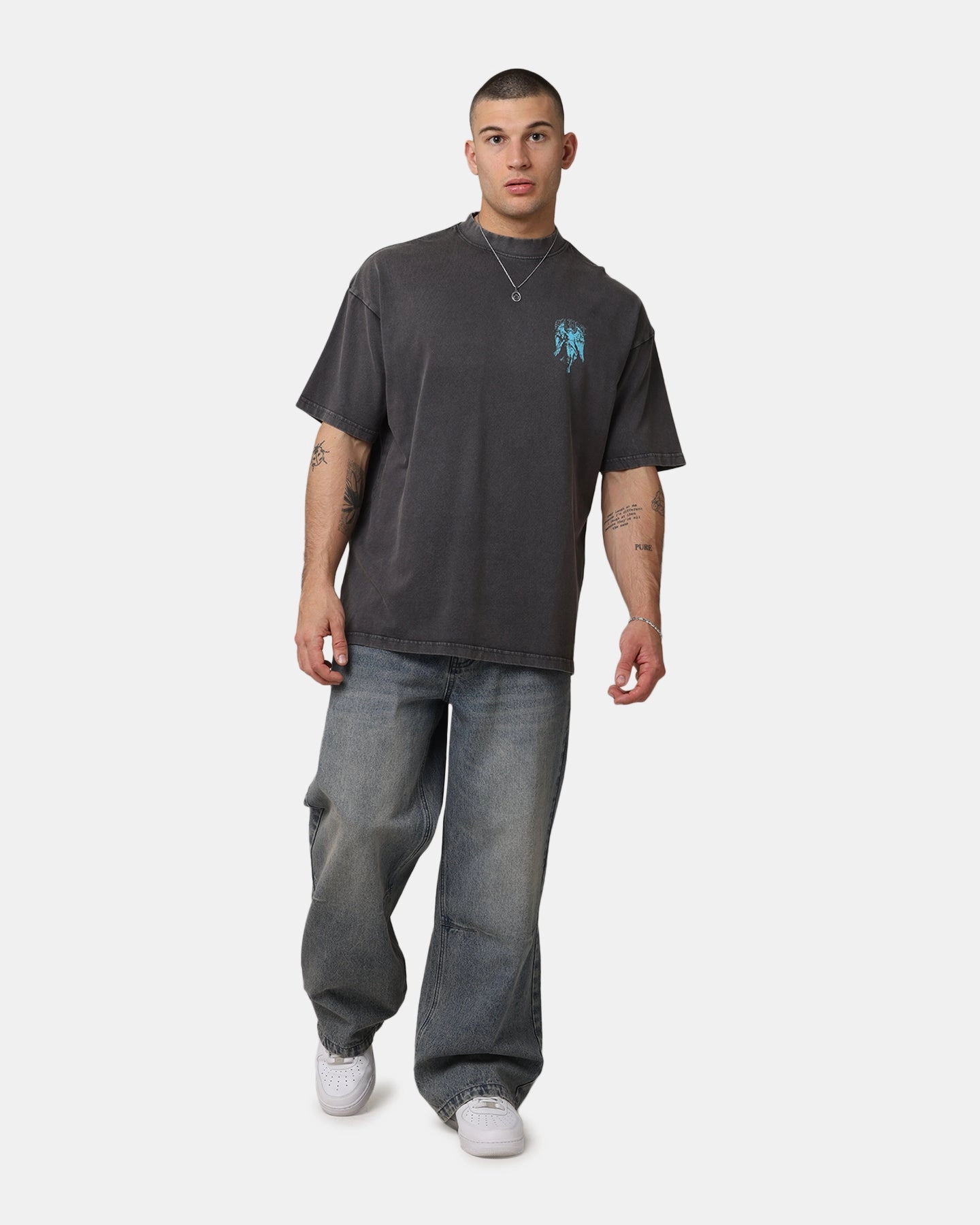 Saint Morta Lucian Mock Neck T-Shirt Washed Charcoal Solid Color