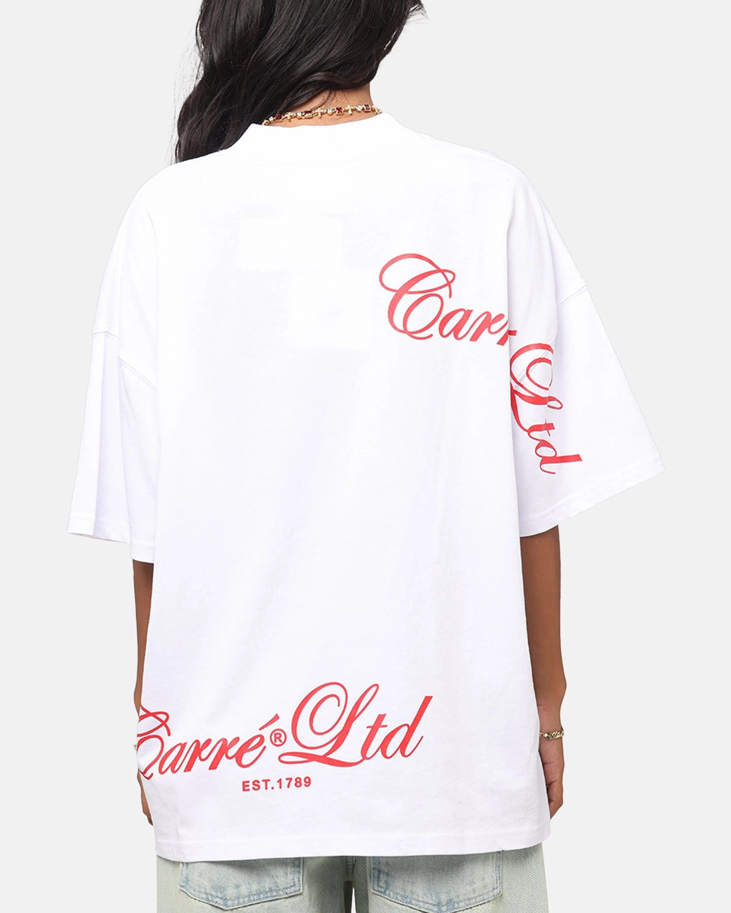 Carre Side Script Oversized T-Shirt White/Red right size