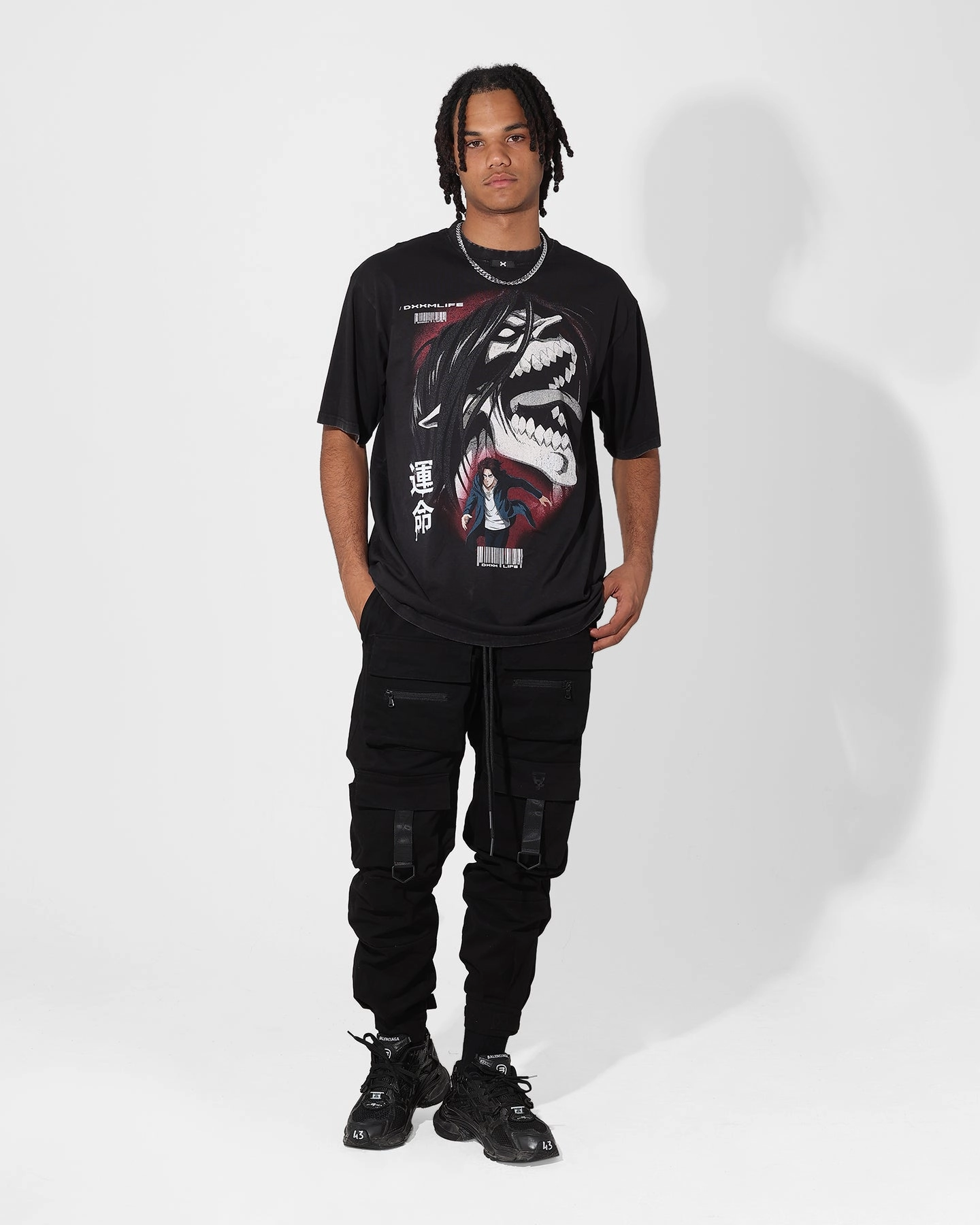 DXXMLIFE X Attack On Titan Eren Baggy Vintage T-Shirt Vintage Black Smart Layering Soft and Light