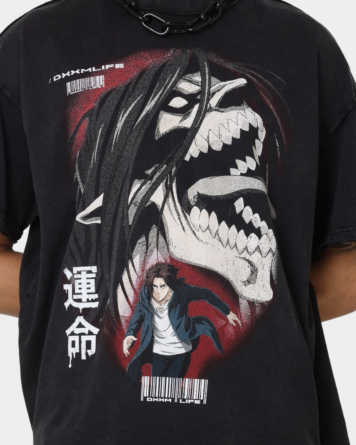 Casual Layering Wear DXXMLIFE X Attack On Titan Eren DXXM Vintage T-Shirt Aged Black