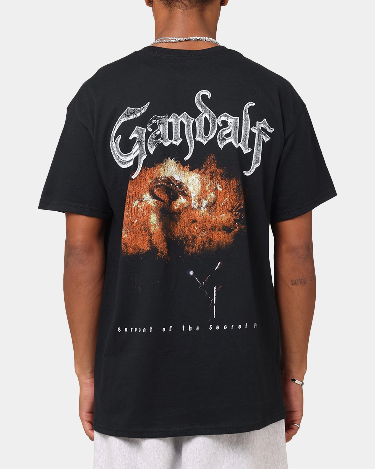 Striped modernity back to school Goat Crew X Lord Of The Rings Gandalf Fire T-Shirt Black