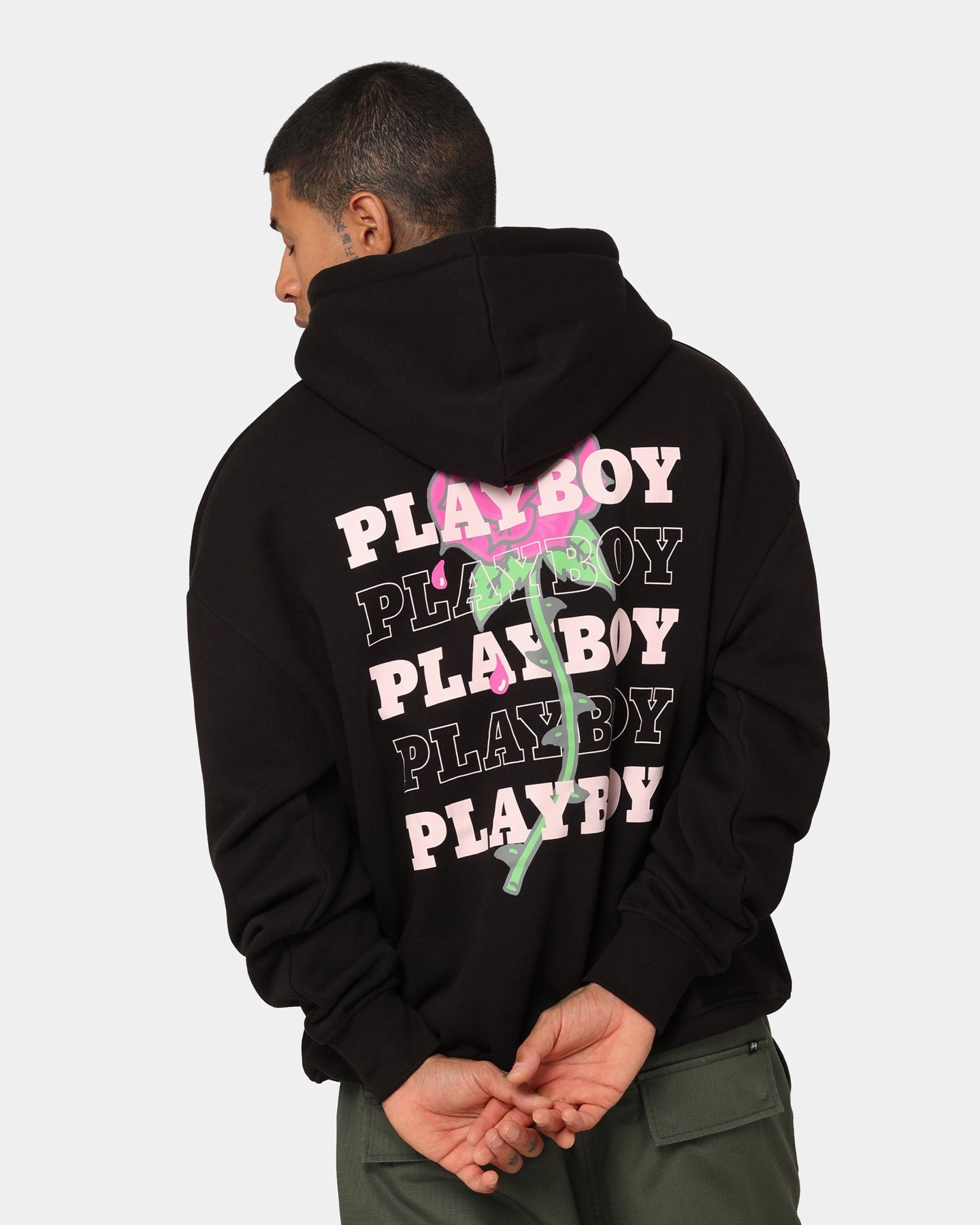 Playboy Rose Stack Hoodie Black Solid