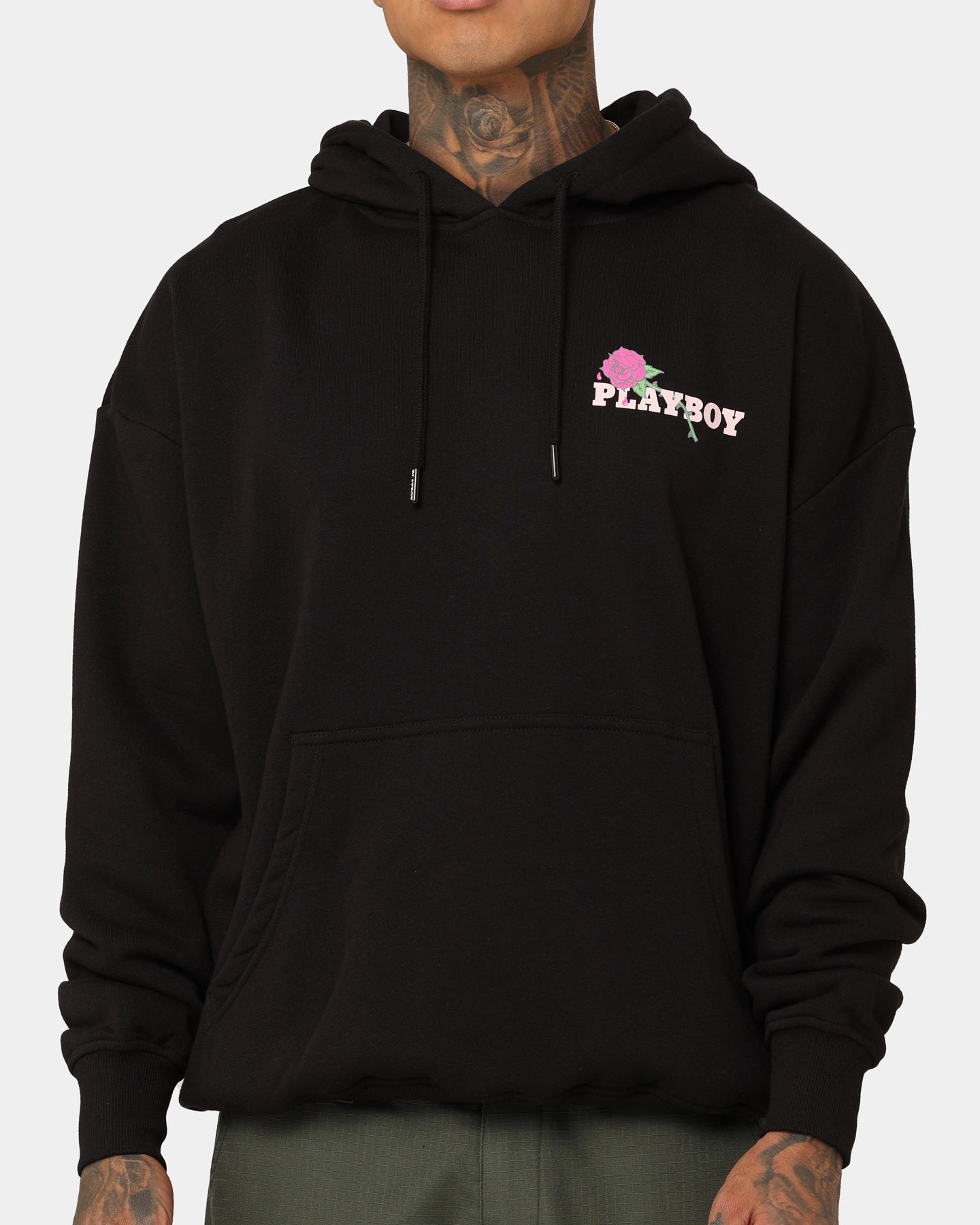 Playboy Rose Stack Hoodie Black Loose-fit