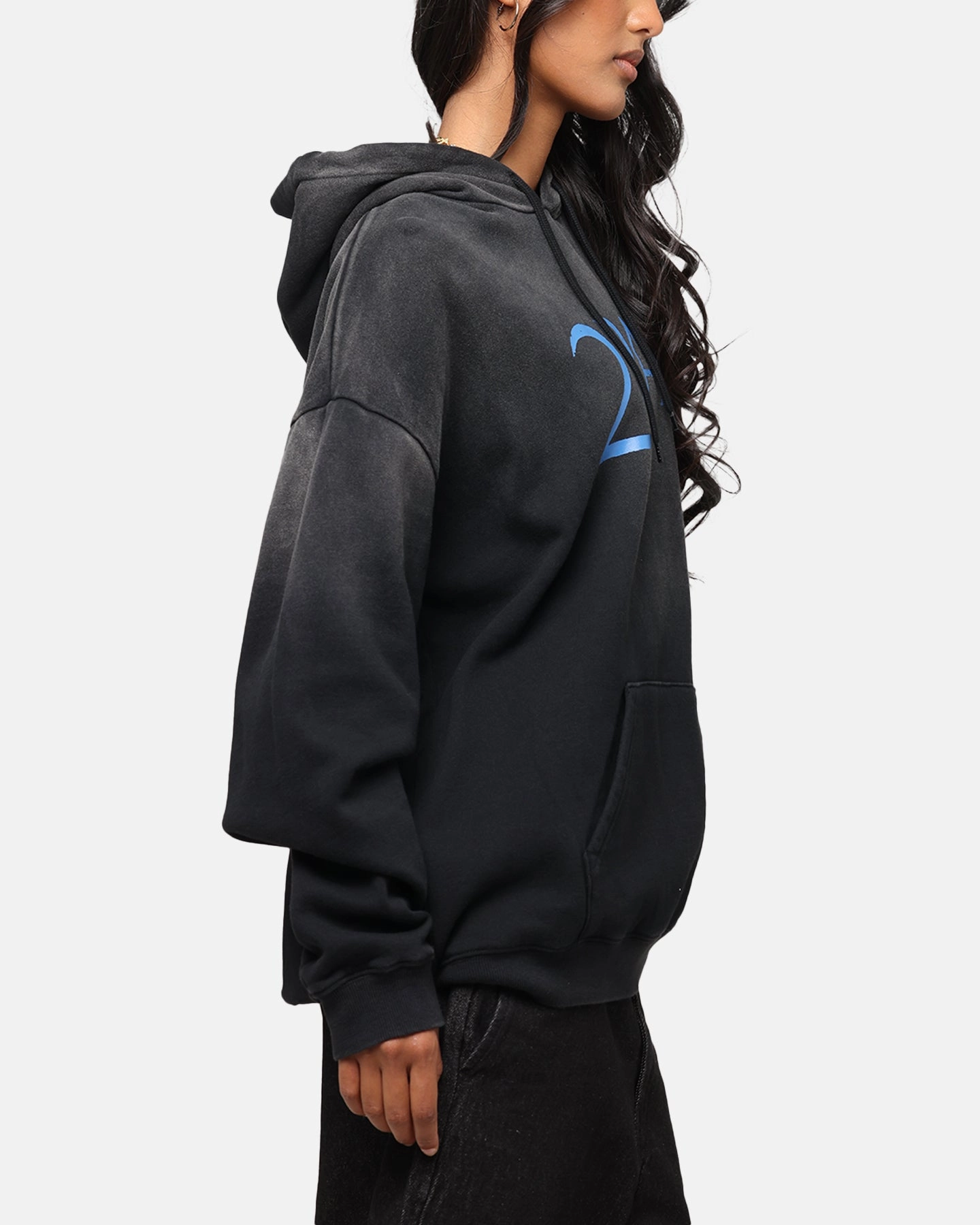 Slim Profile Taped Zipper Closures Tupac Super Fade Hoodie Washed Black