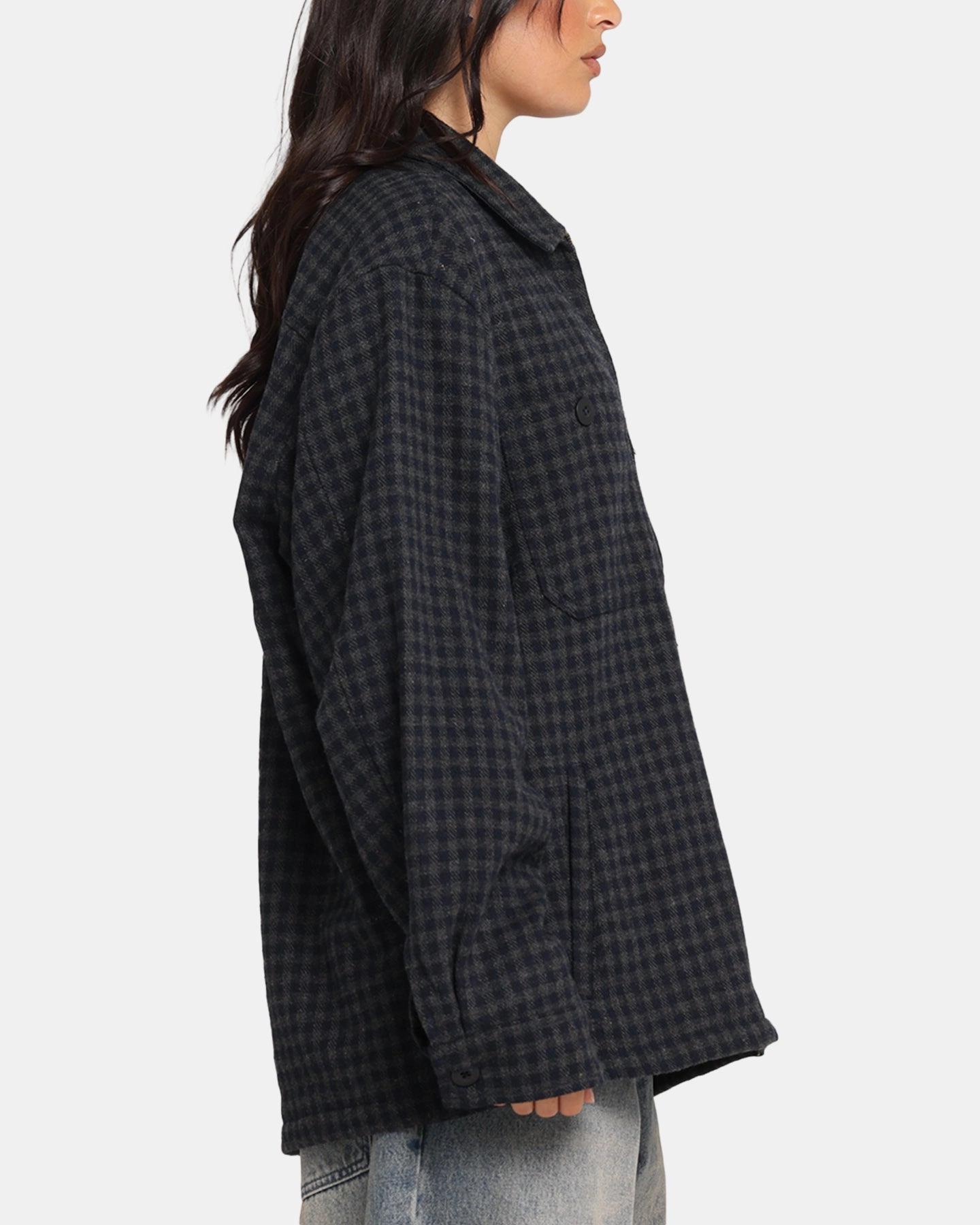 S Double Plaid Zip Through Long Sleeve Shirt Brown suitable for beauty pageants Casual Smart