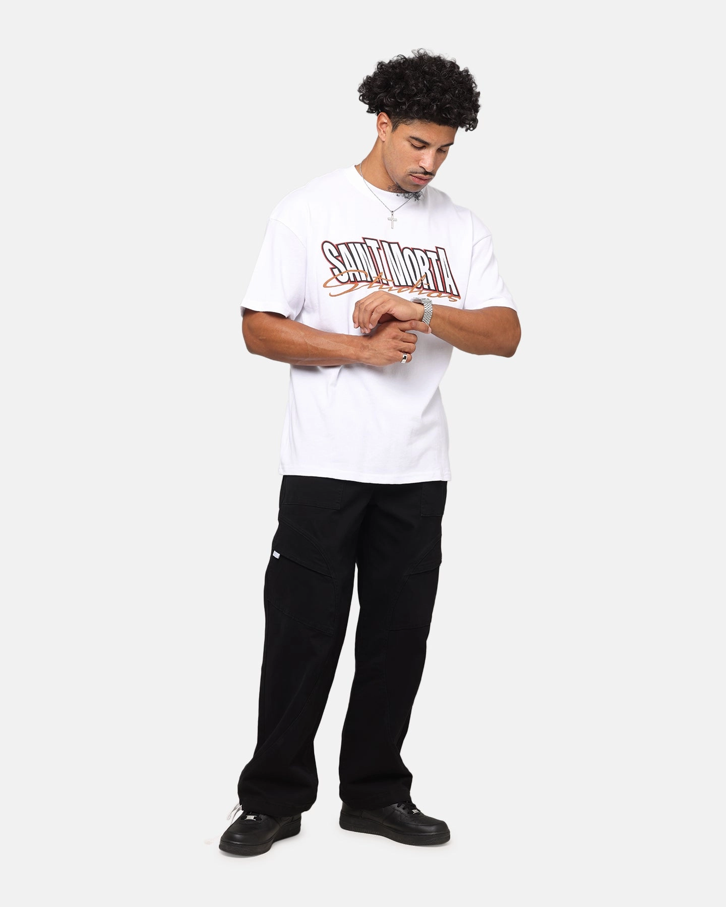 Saint Morta Studios Drop Shoulder T-Shirt White Layered Sleeve