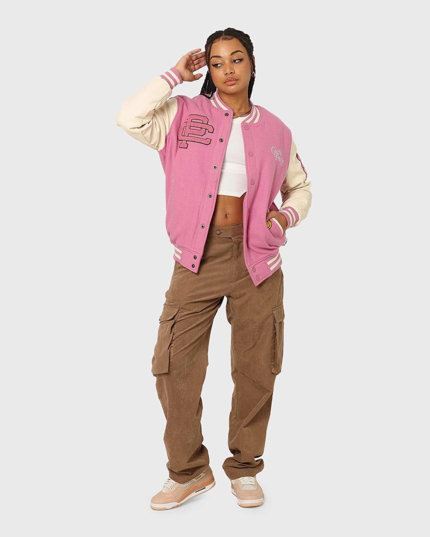 Carr?? Peace Varsity Jacket Pink Effortless Wear Double Layered Cuffs