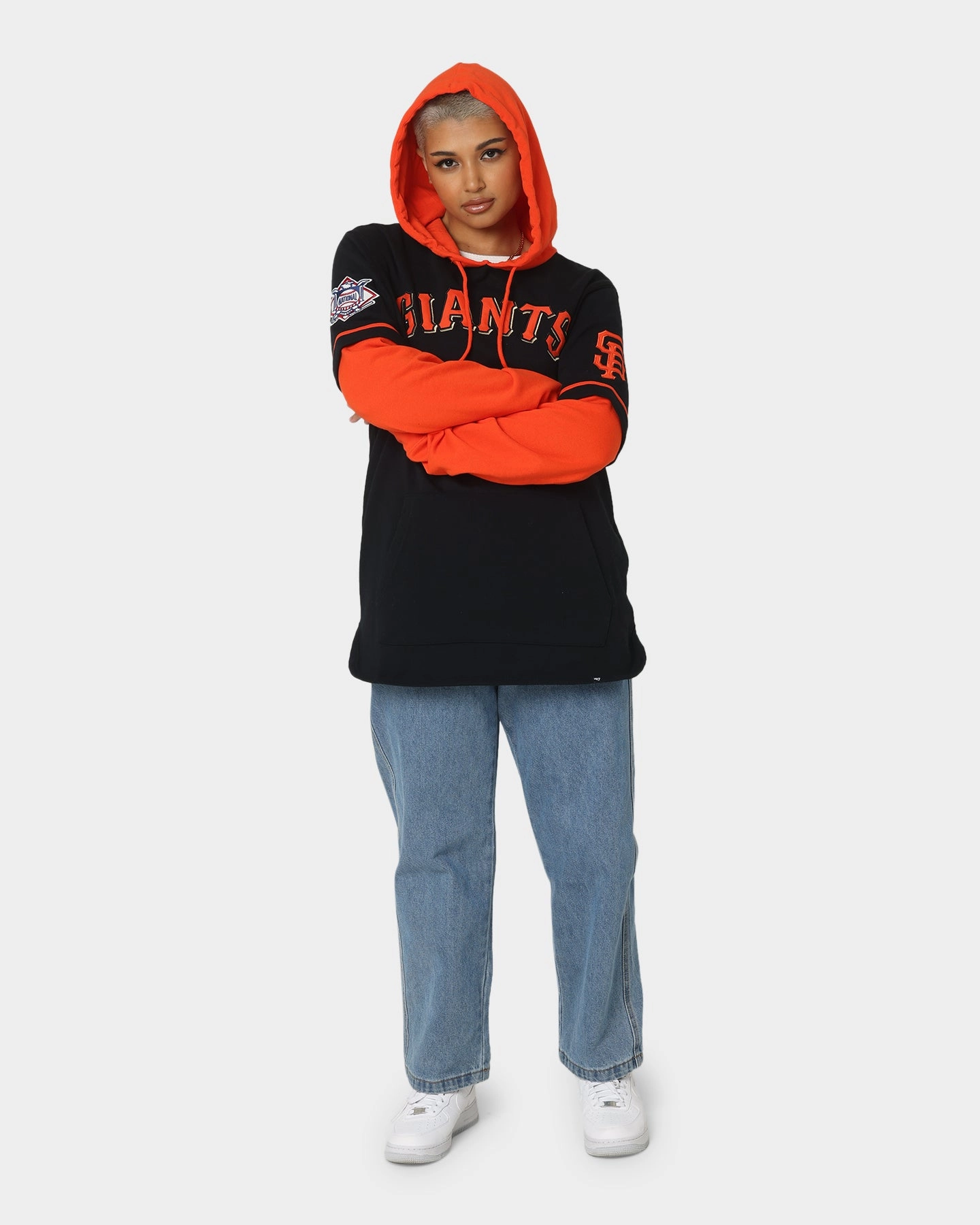 47 Brand San Francisco Giants Shortstop Hoodie Jet Black Hexagonal Quilted Pattern photographers