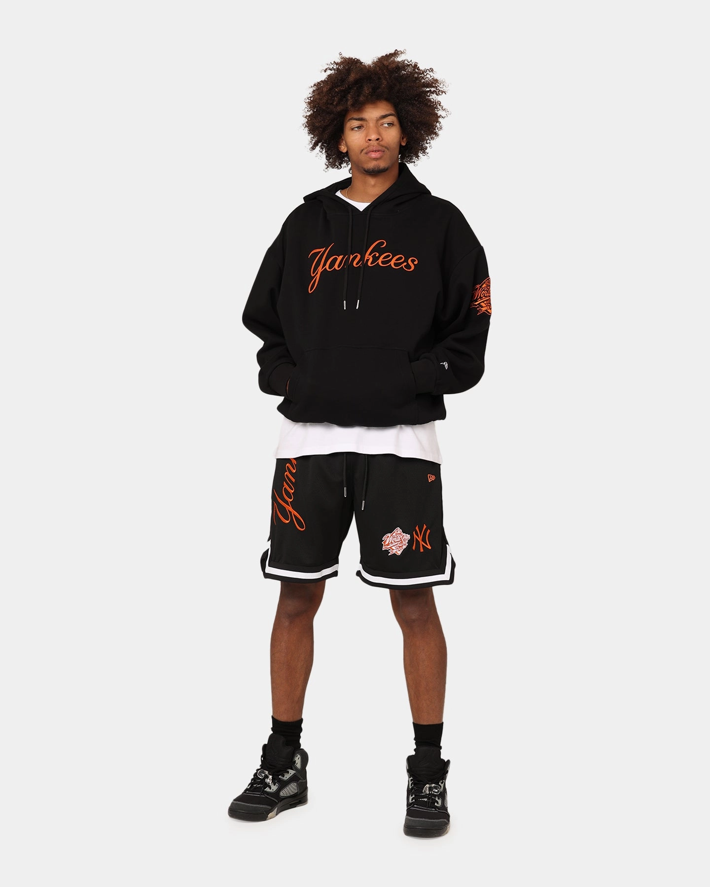New Era New York Yankees 'Scary Nights' Mesh Shorts Black/Orange Anti Friction Seams Sports Wear