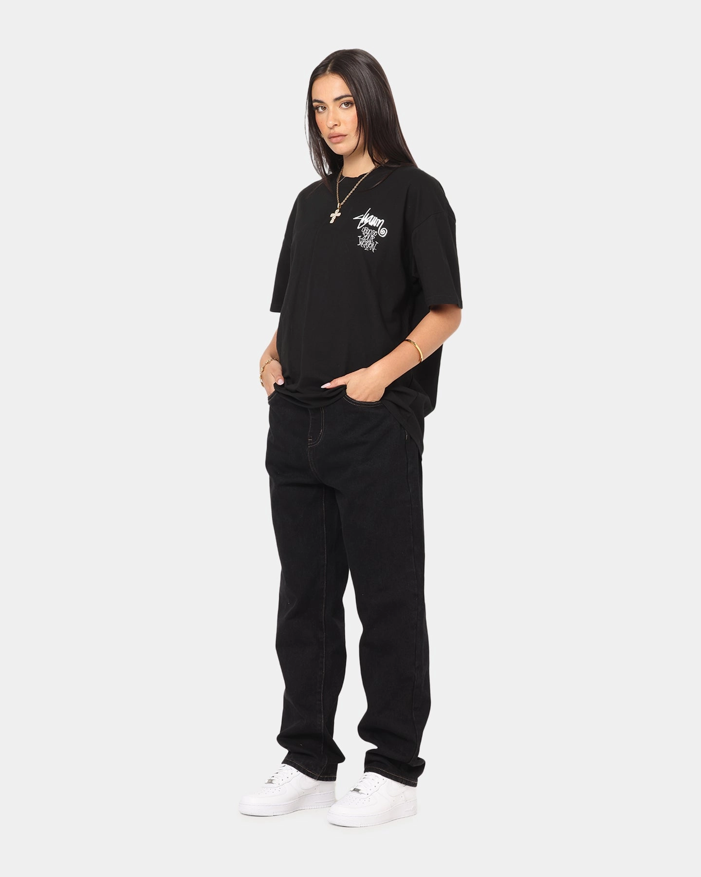 S Double Choose Your Weapon T-Shirt Washed Black Zip Up Classic Trend Look