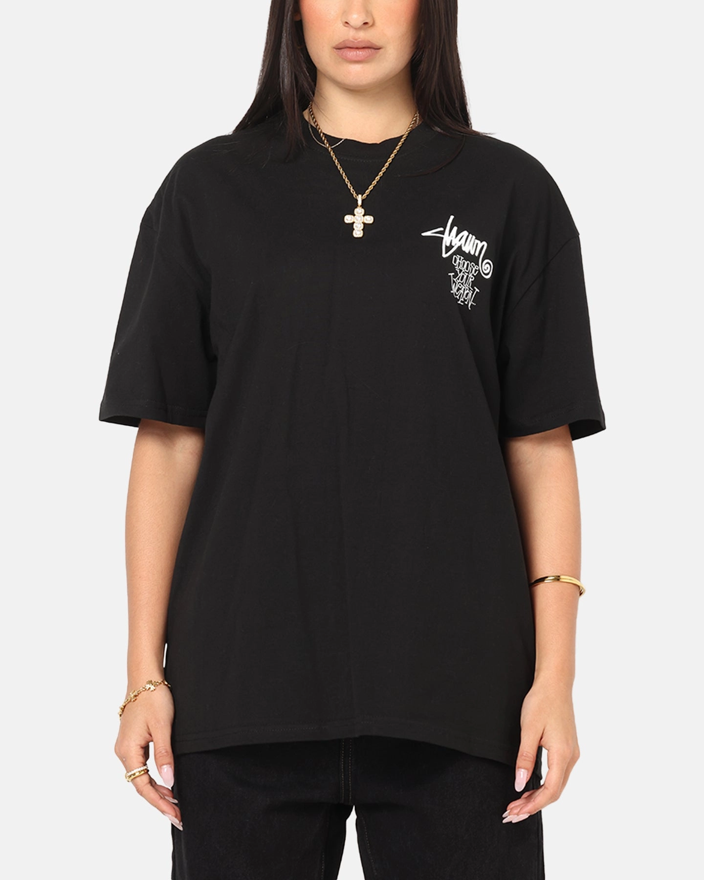 S Double Choose Your Weapon T-Shirt Washed Black Easy Wear Versatile Top