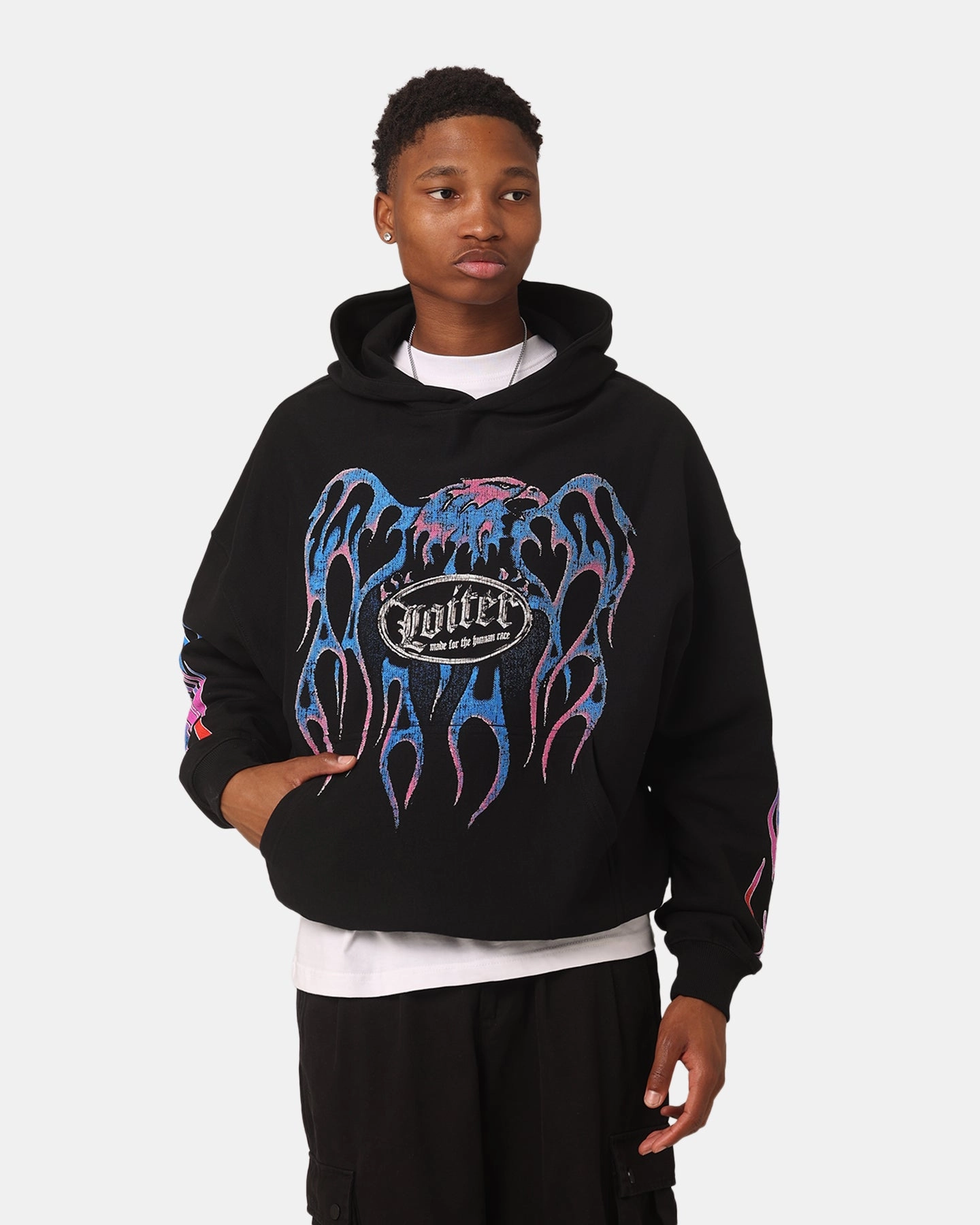 Loiter Rider Vintage Hoodie Black Warm Insulation