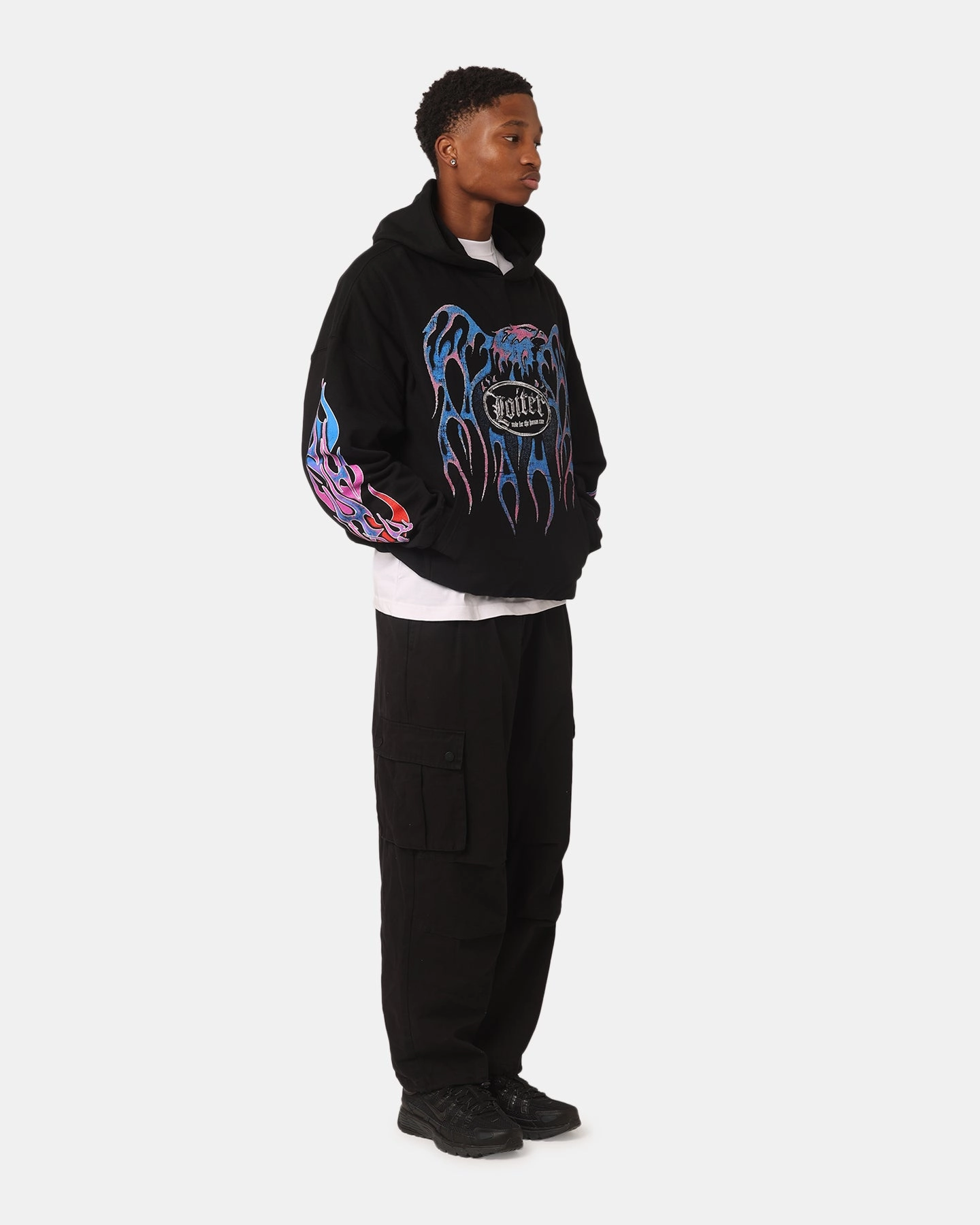 casual outing Interchangeable Collar System Loiter Rider Vintage Hoodie Black