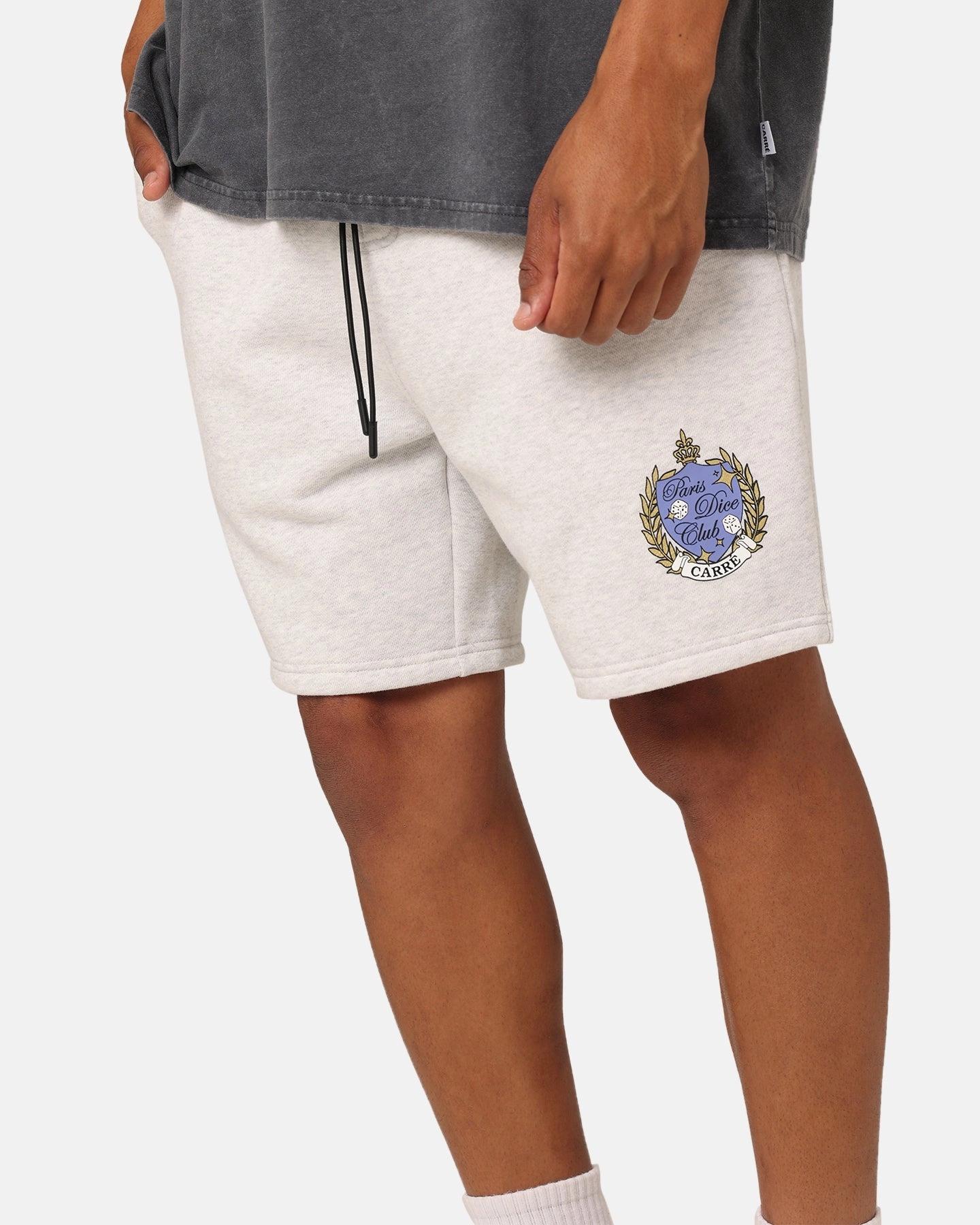 Modern Aesthetic Lightweight Feel Carre Dice Club Sweat Shorts Silver Marle