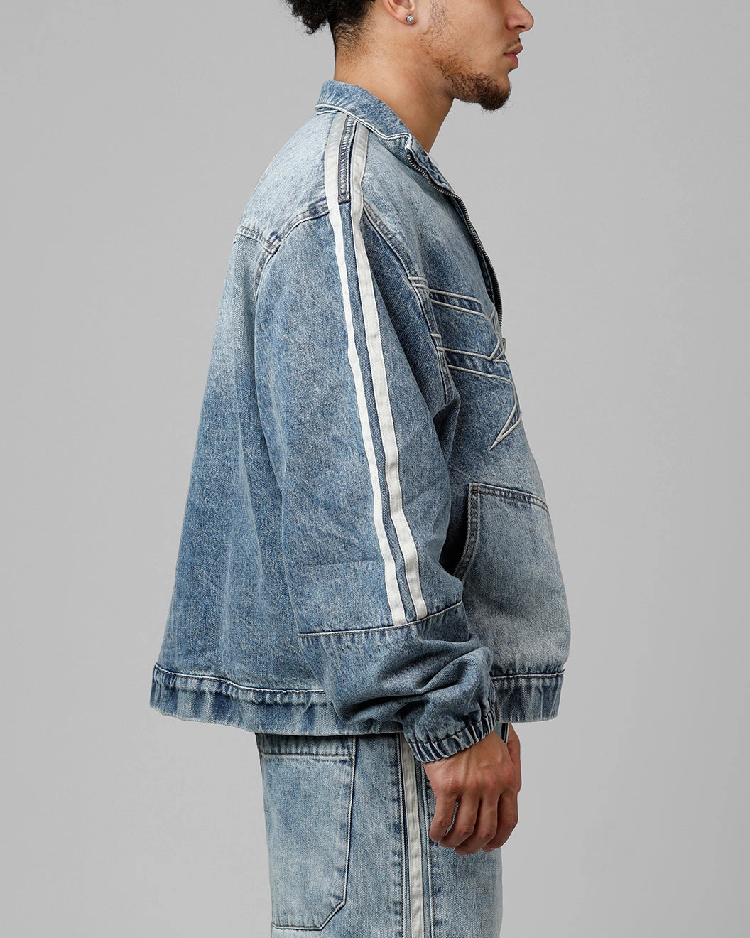 Loiter Track Star Denim Jacket Blue Wash All Purpose Outerwear Biker