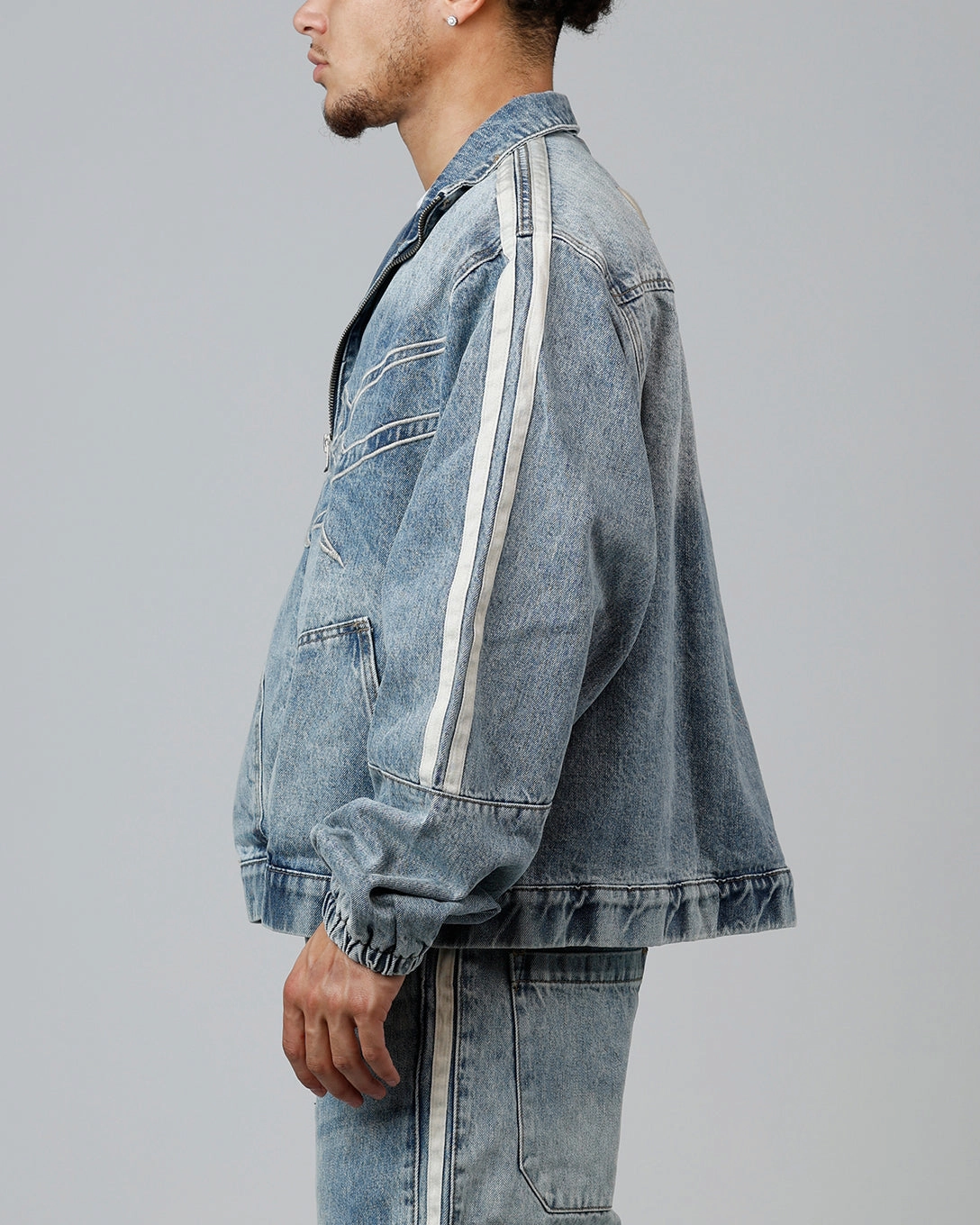 Loiter Track Star Denim Jacket Blue Wash Recycled Material DurableShell