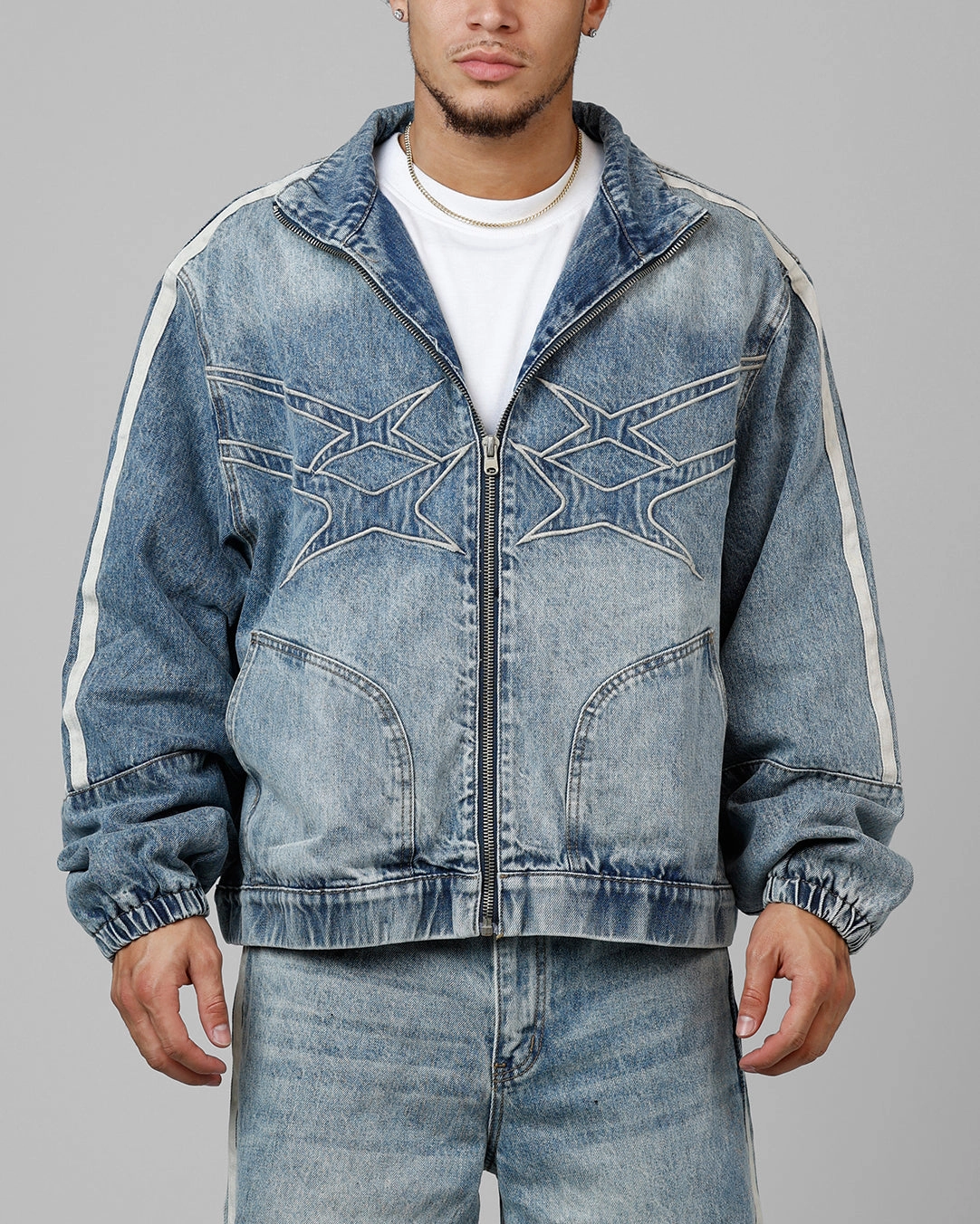 Loiter Track Star Denim Jacket Blue Wash Multipurpose Utility vacation