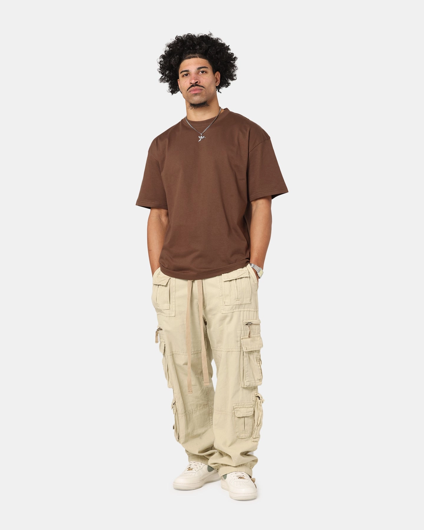 Wrinkle-Free Office Wear Culture Kings Standard Drop Shoulder T-Shirt Chocolate