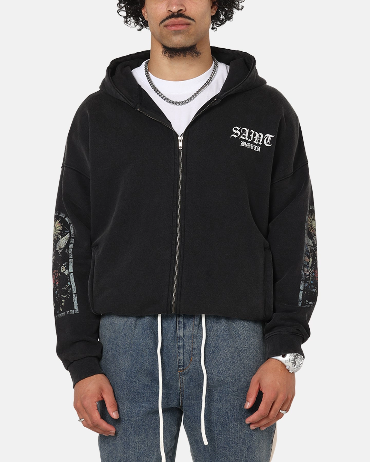 Saint Morta Kingdomcome Boxy Zip Hoodie Black Athletic Performance Fabric national defense