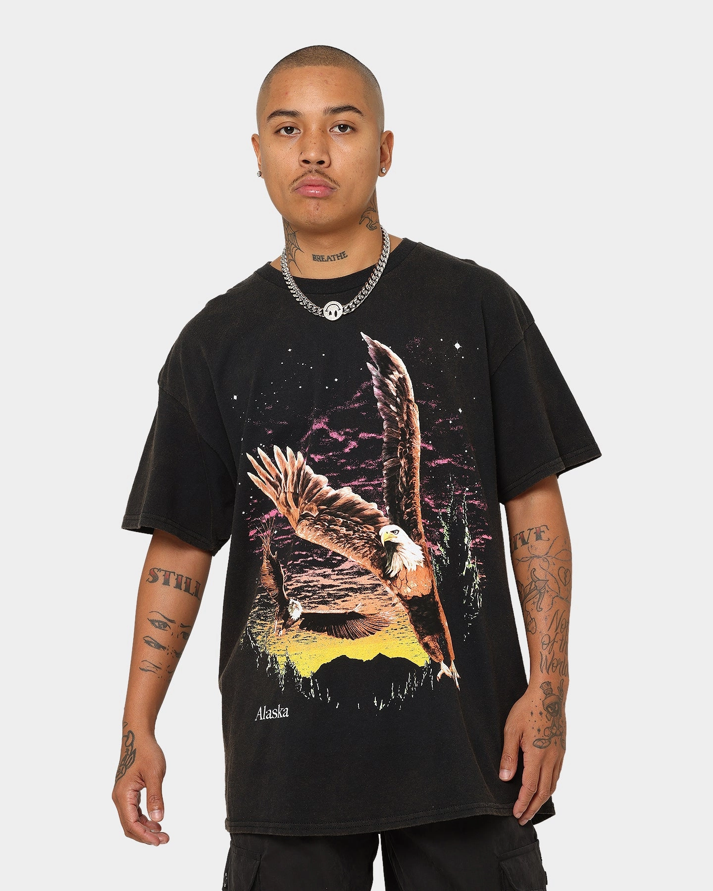 Lightweight Style American Thrift Alaska Vintage T-Shirt Washed Black