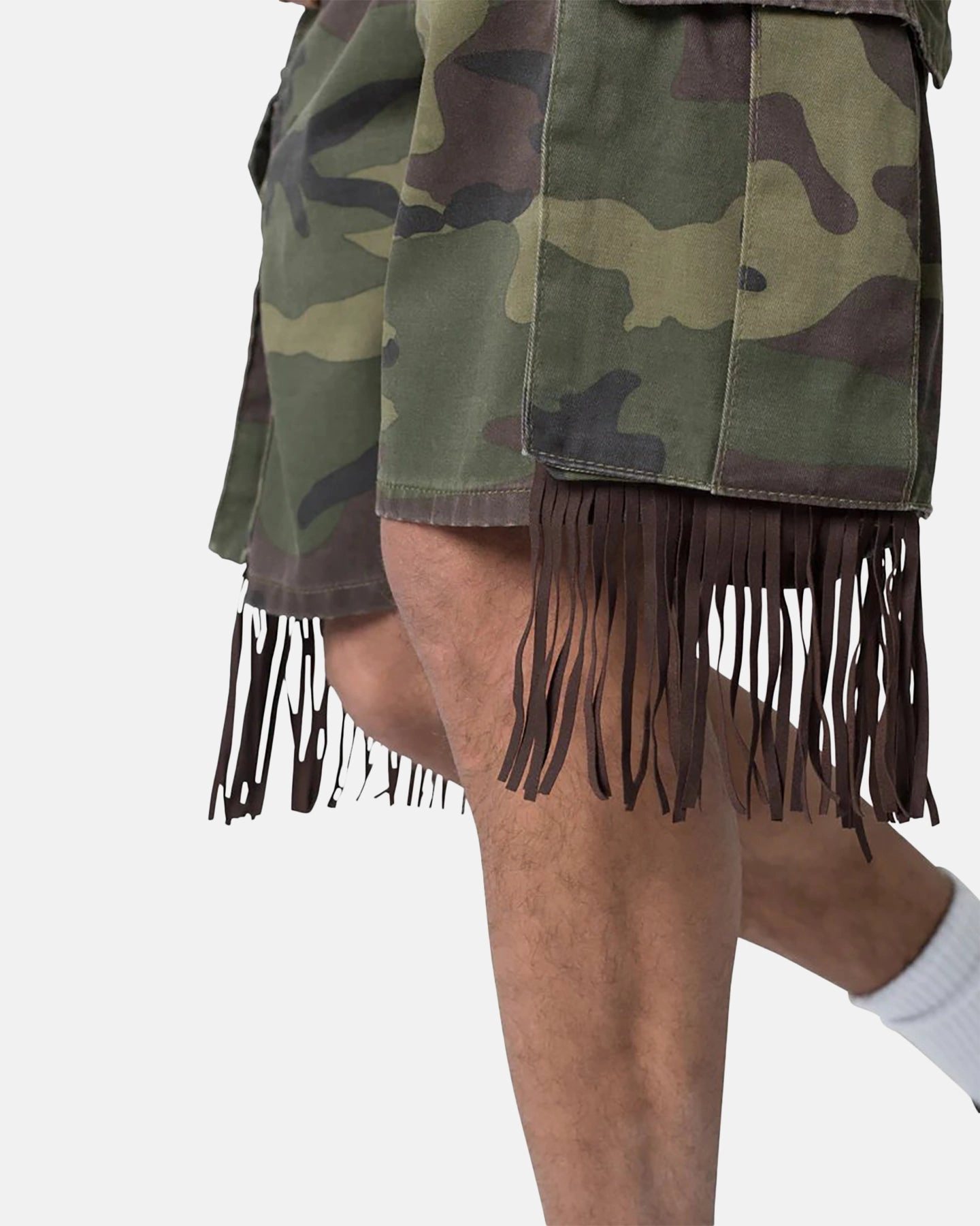 MNML Tassle Cargos Denim Shorts Camo Sustainable Manufacturing