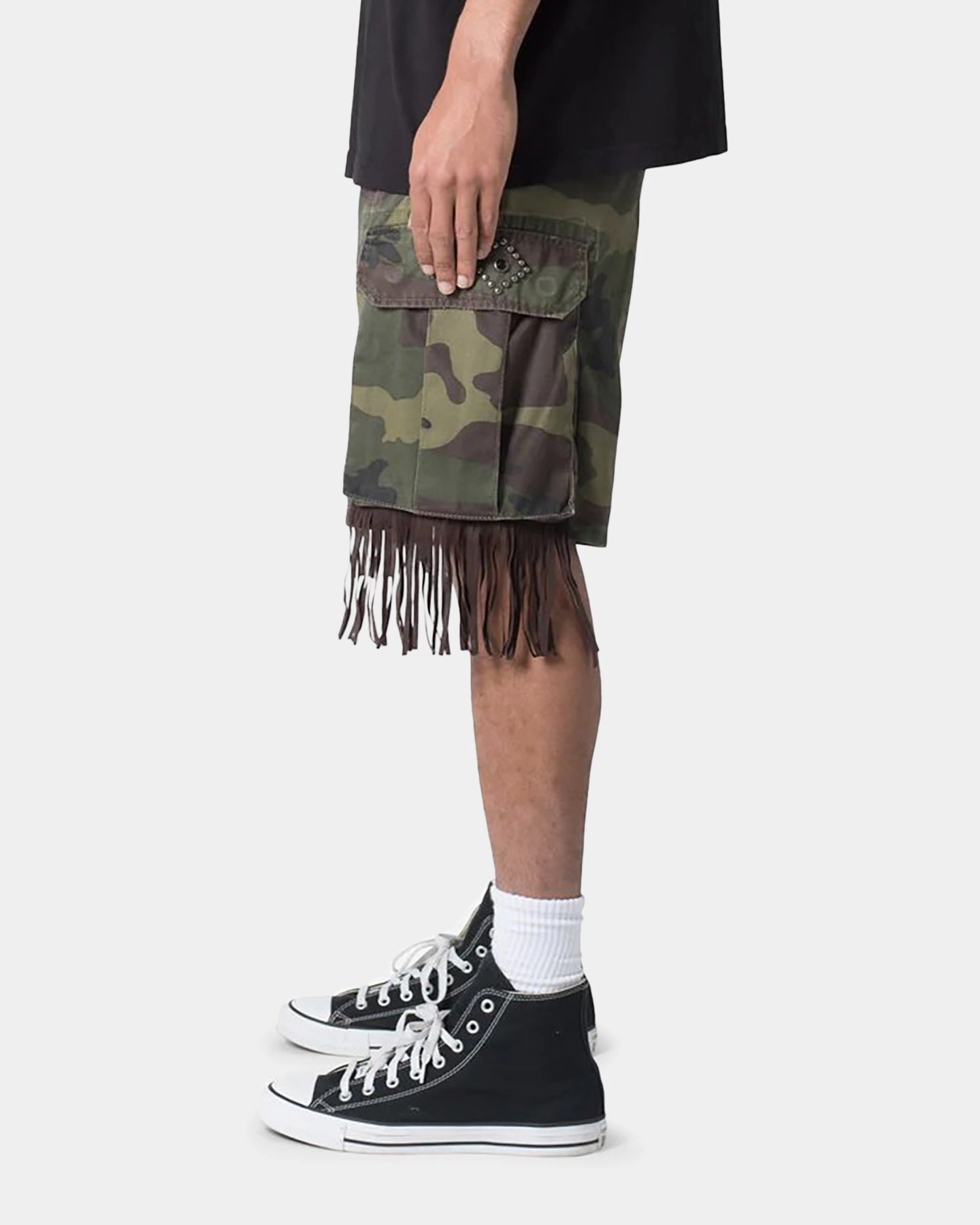 MNML Tassle Cargos Denim Shorts Camo Stretchy Waist All Season