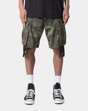 MNML Tassle Cargos Denim Shorts Camo Contoured Articulation