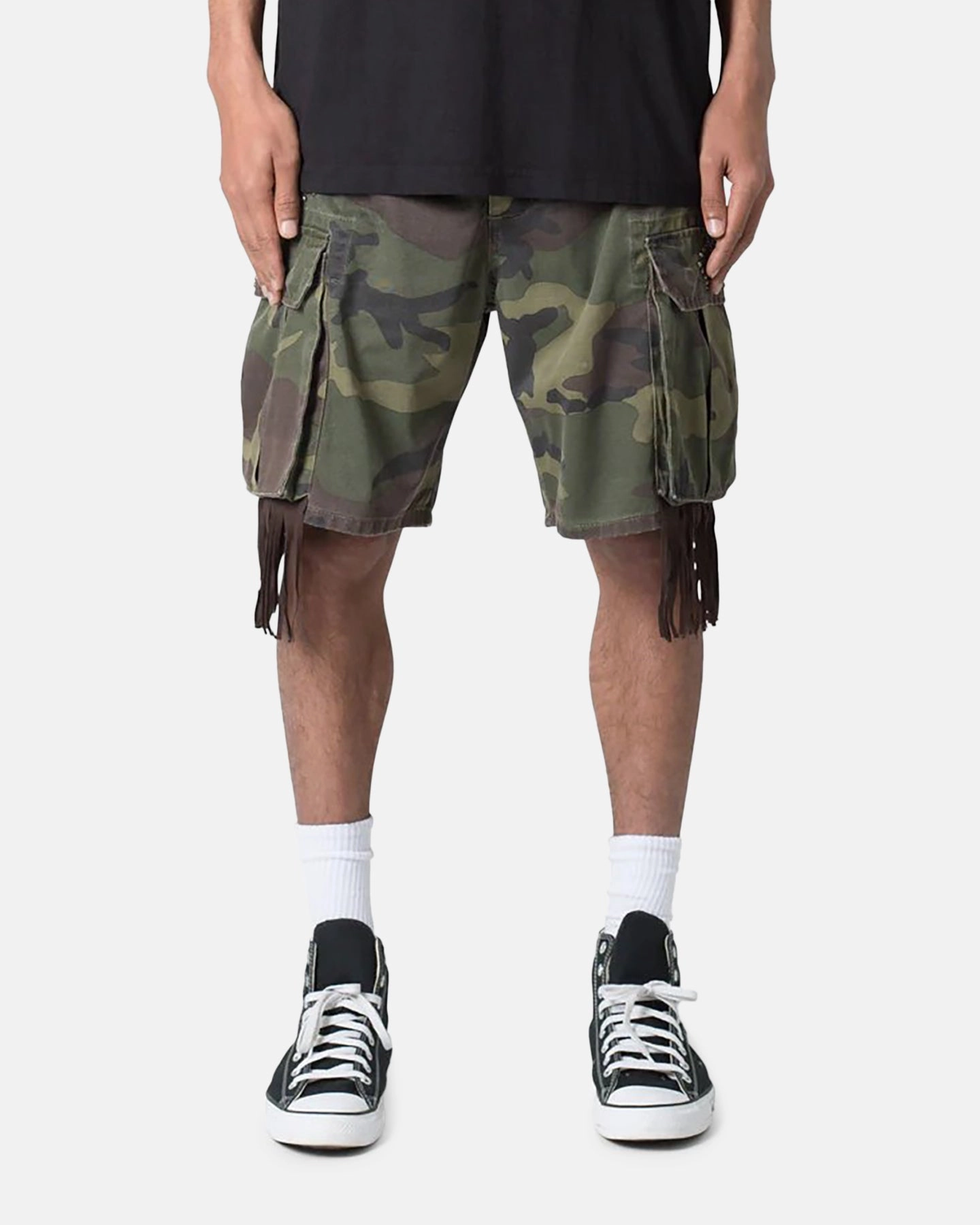 MNML Tassle Cargos Denim Shorts Camo Contoured Articulation