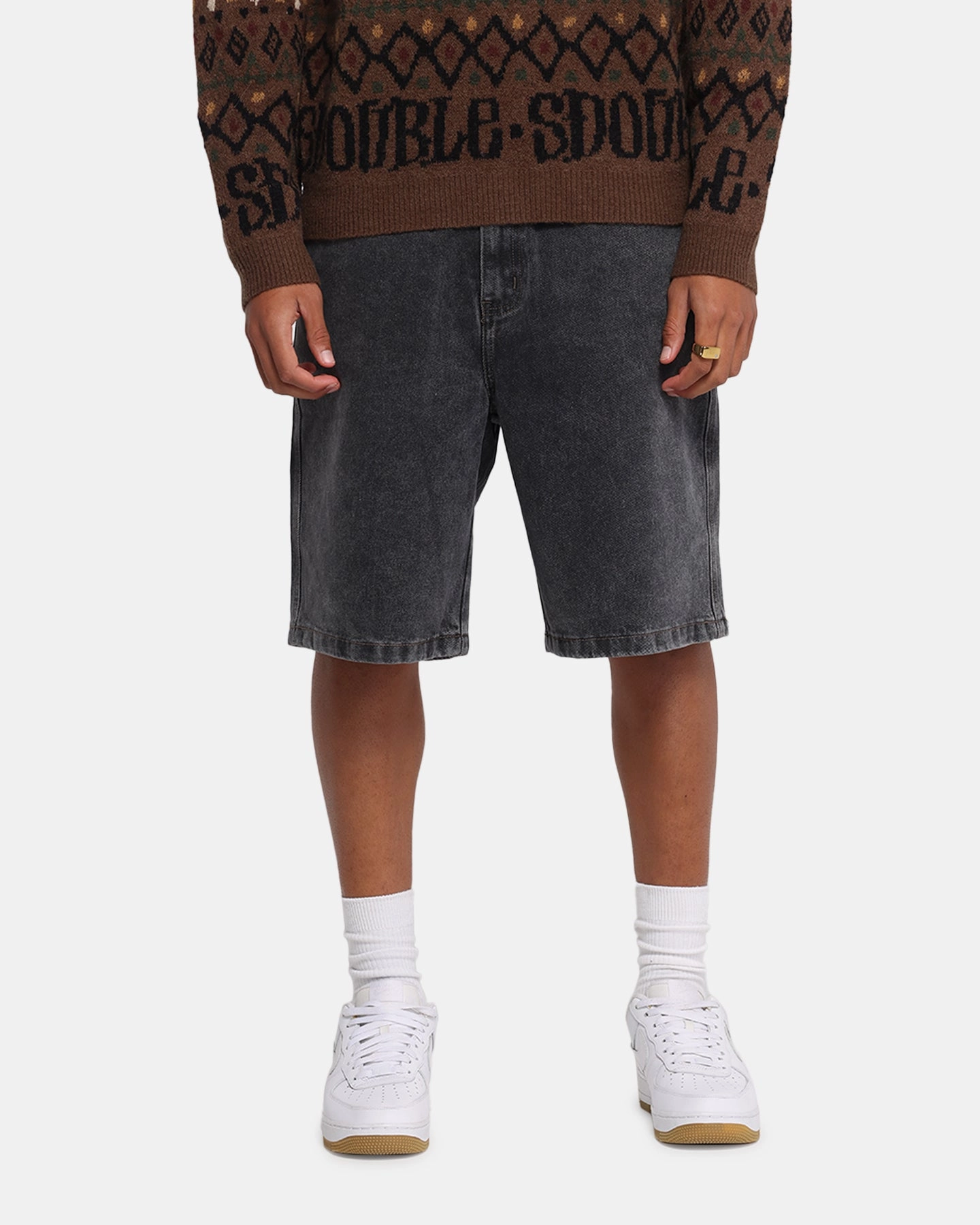S Double Denim Standard Shorts Faded Black Festival wear