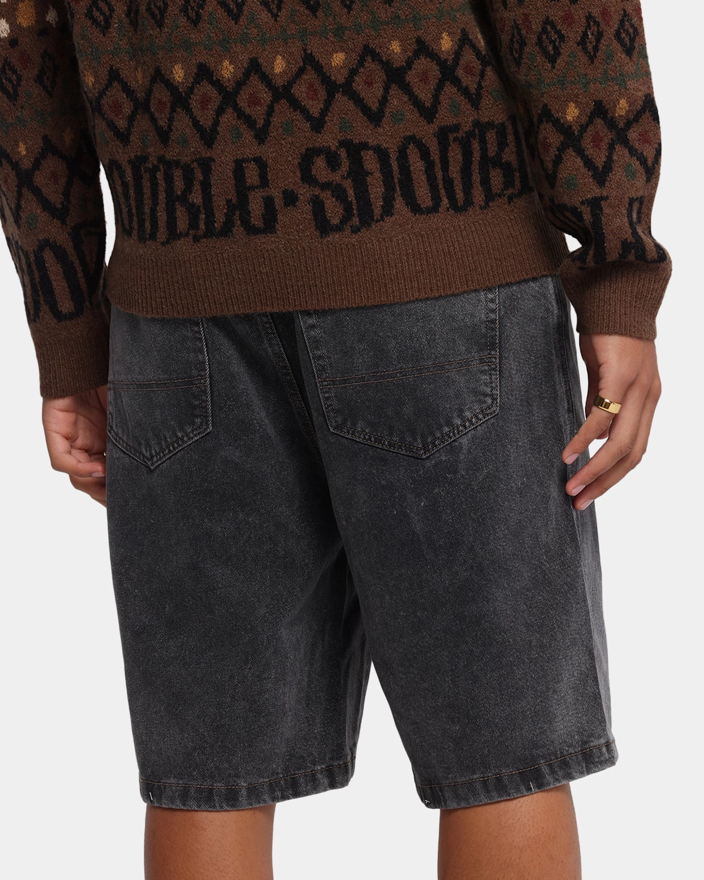 S Double Denim Standard Shorts Faded Black Sporty Edge