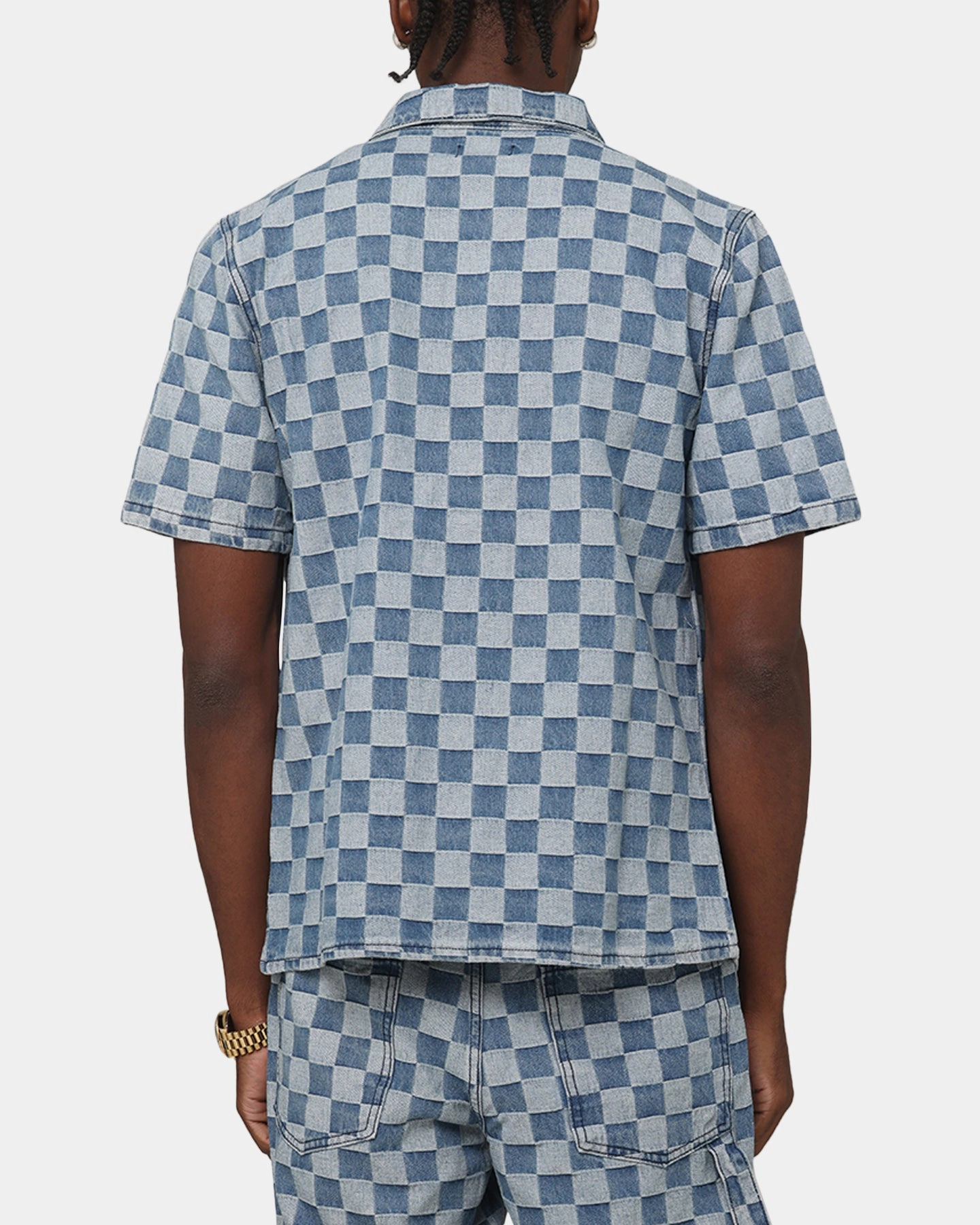 XXIII Checker Board Button Up Shirt Blue Tailored Style