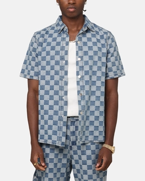 Earthy Palette XXIII Checker Board Button Up Shirt Blue