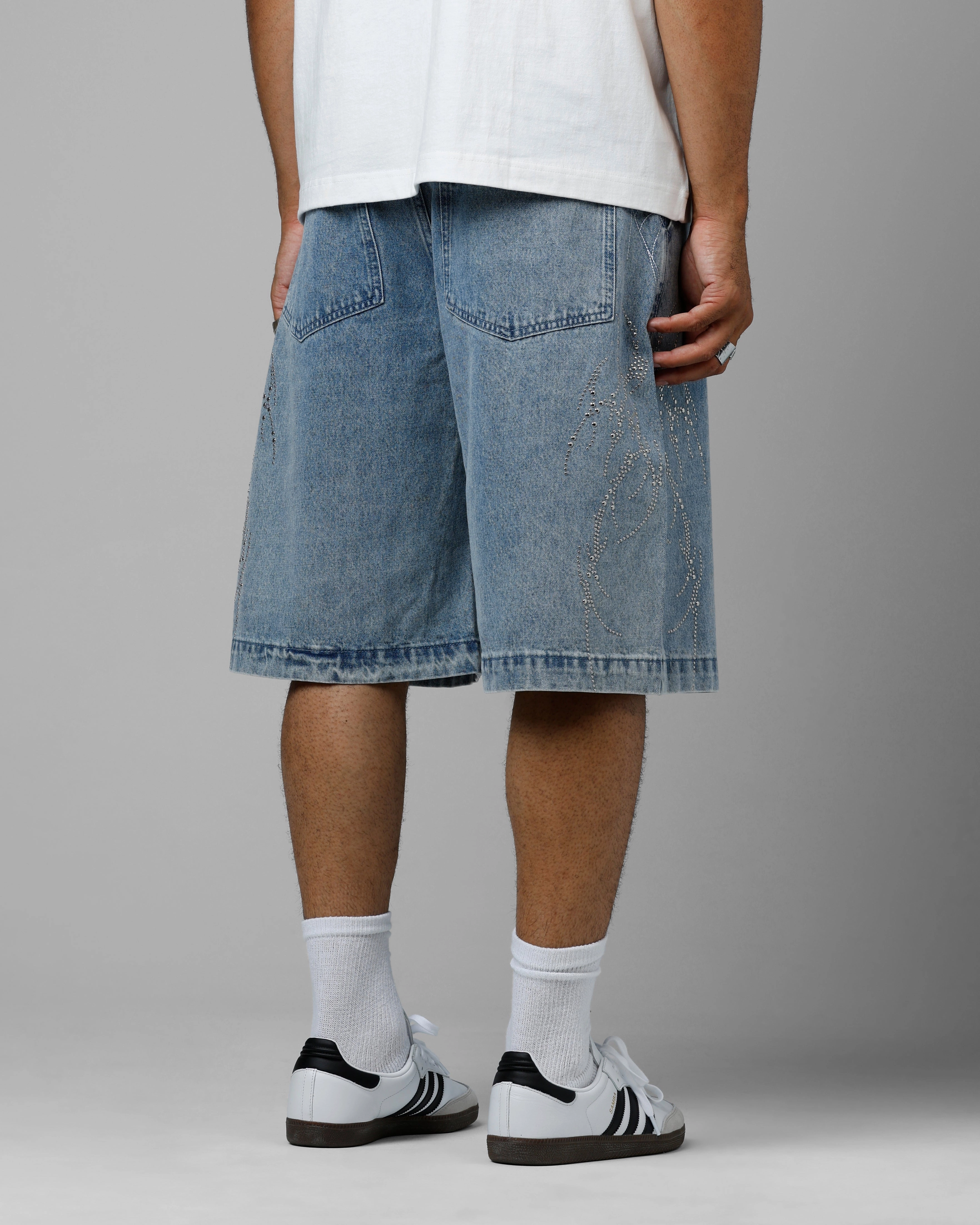 Loiter Goth Clique Jorts Blue Denim NonSlipGrip