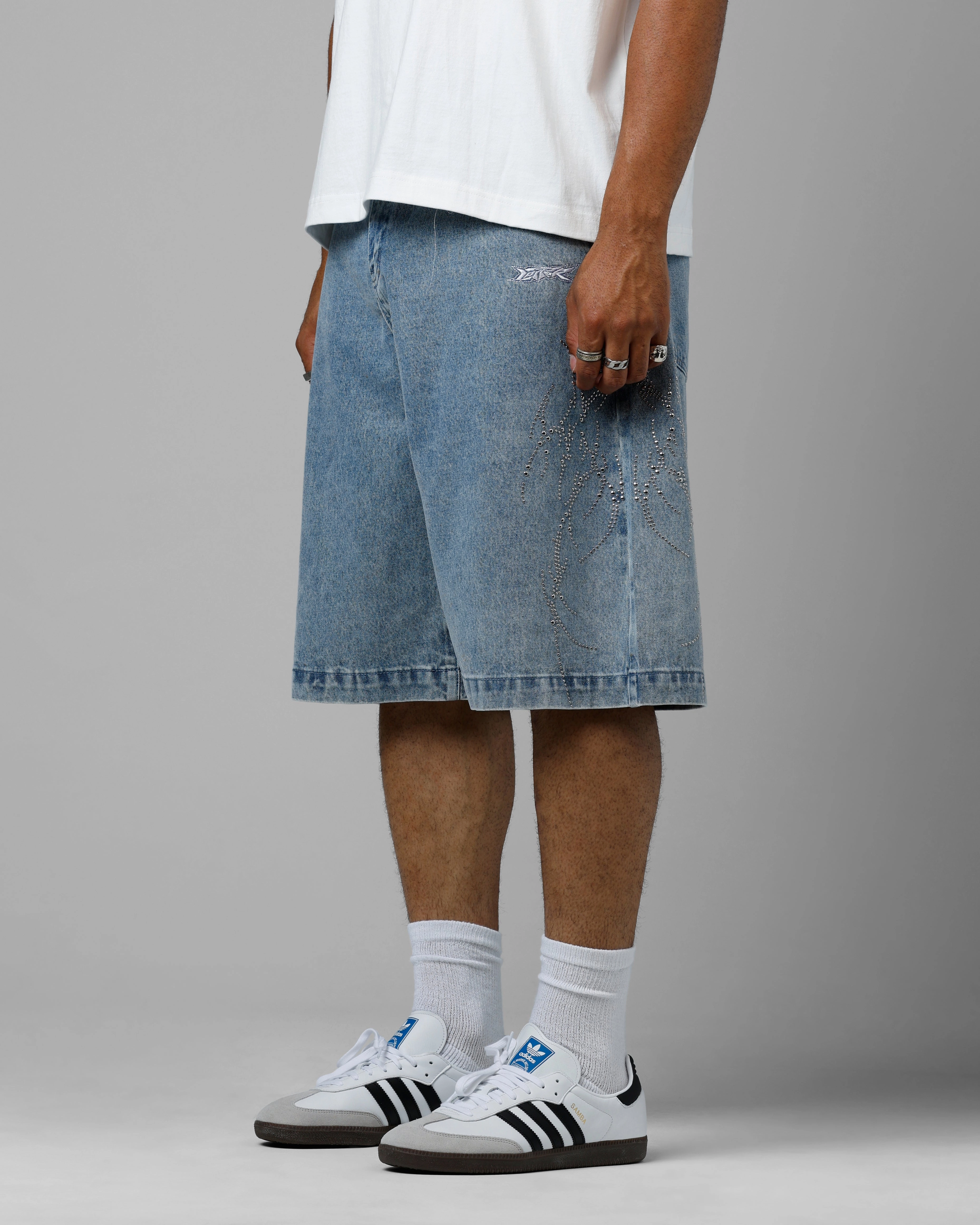 LightweightFabric Fleece Lining Loiter Goth Clique Jorts Blue Denim