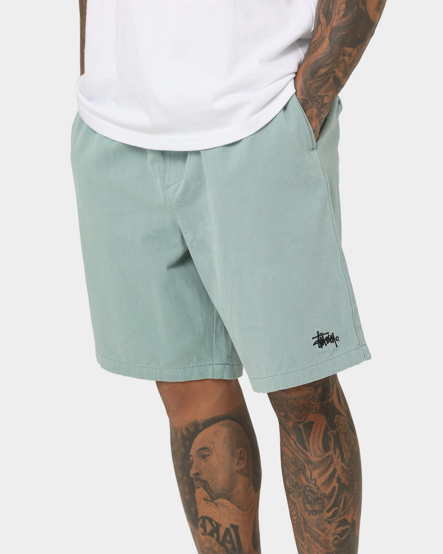 Stussy Brushed Beach Shorts Sage Green Weekend Outfit Mood Casual