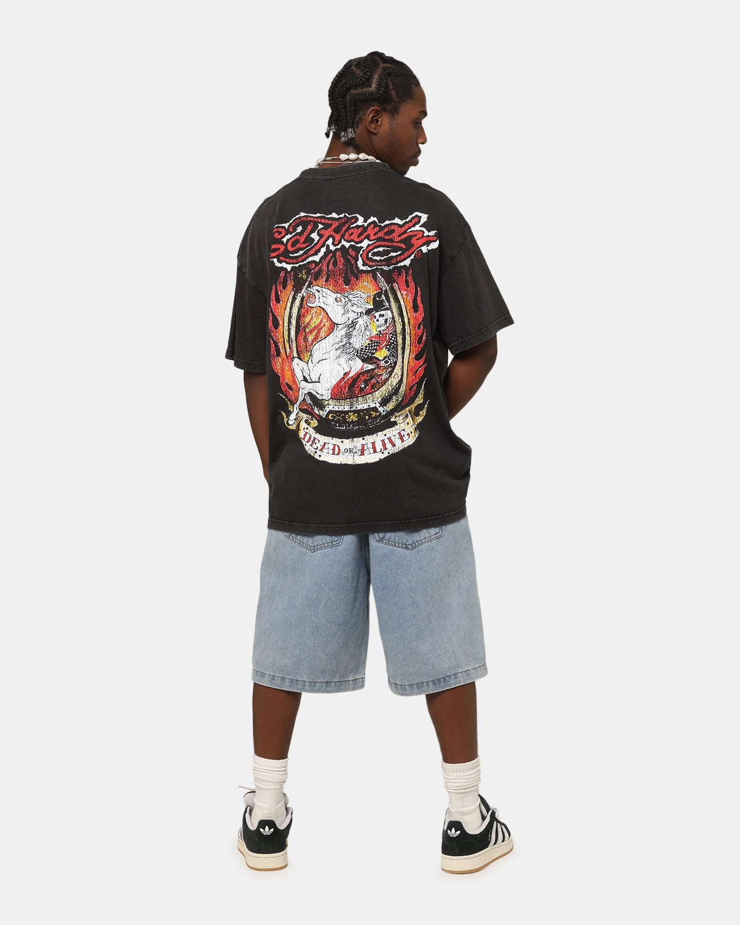 Ed Hardy Horse Power Vintage T-Shirt Black Acidwash NonIrritating Fabric