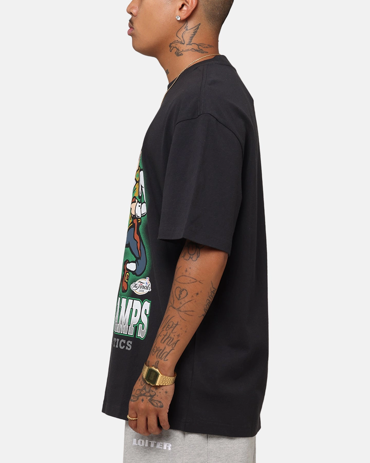 Double Stitched Hem Minimal Trend Mitchell & Ness Boston Celtics '08 NBA Champs T-Shirt Faded Black