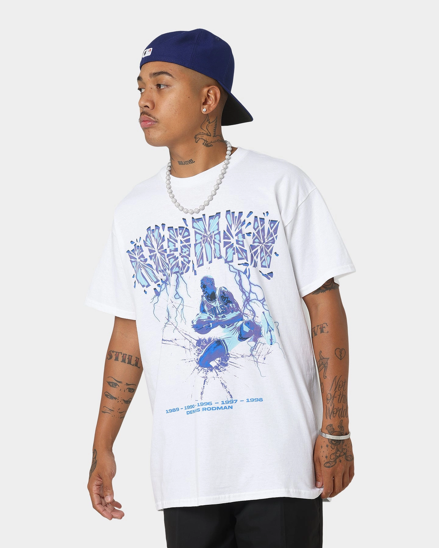 Rodman Brand Broken Glass T-Shirt White homecoming Embroidered