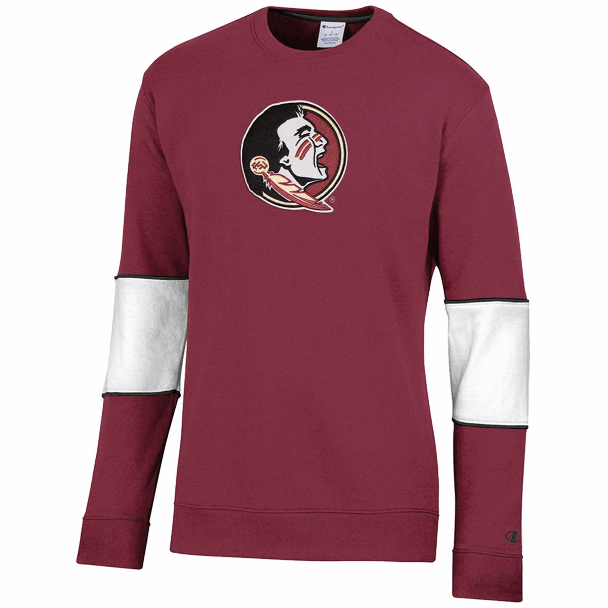 Solid Color Champion Men's Seminole Logo/Florida State Super Fan Crew Fleece - Garnet/White