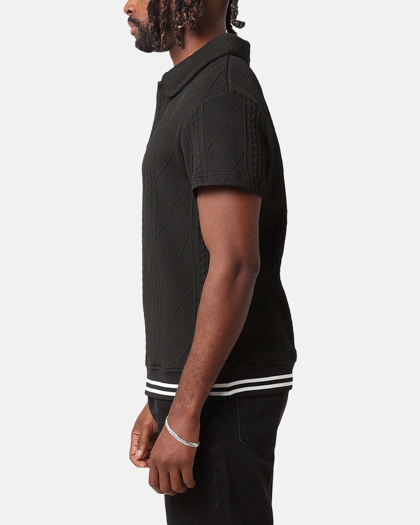 XXIII Danny Knit Polo Shirt Black WrinkleResistant Finish Snap Button Closure