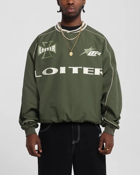 Loiter Racer Nylon Jersey Crewneck Dark Green Reinforced Hem Structure Stretch Knit Technology