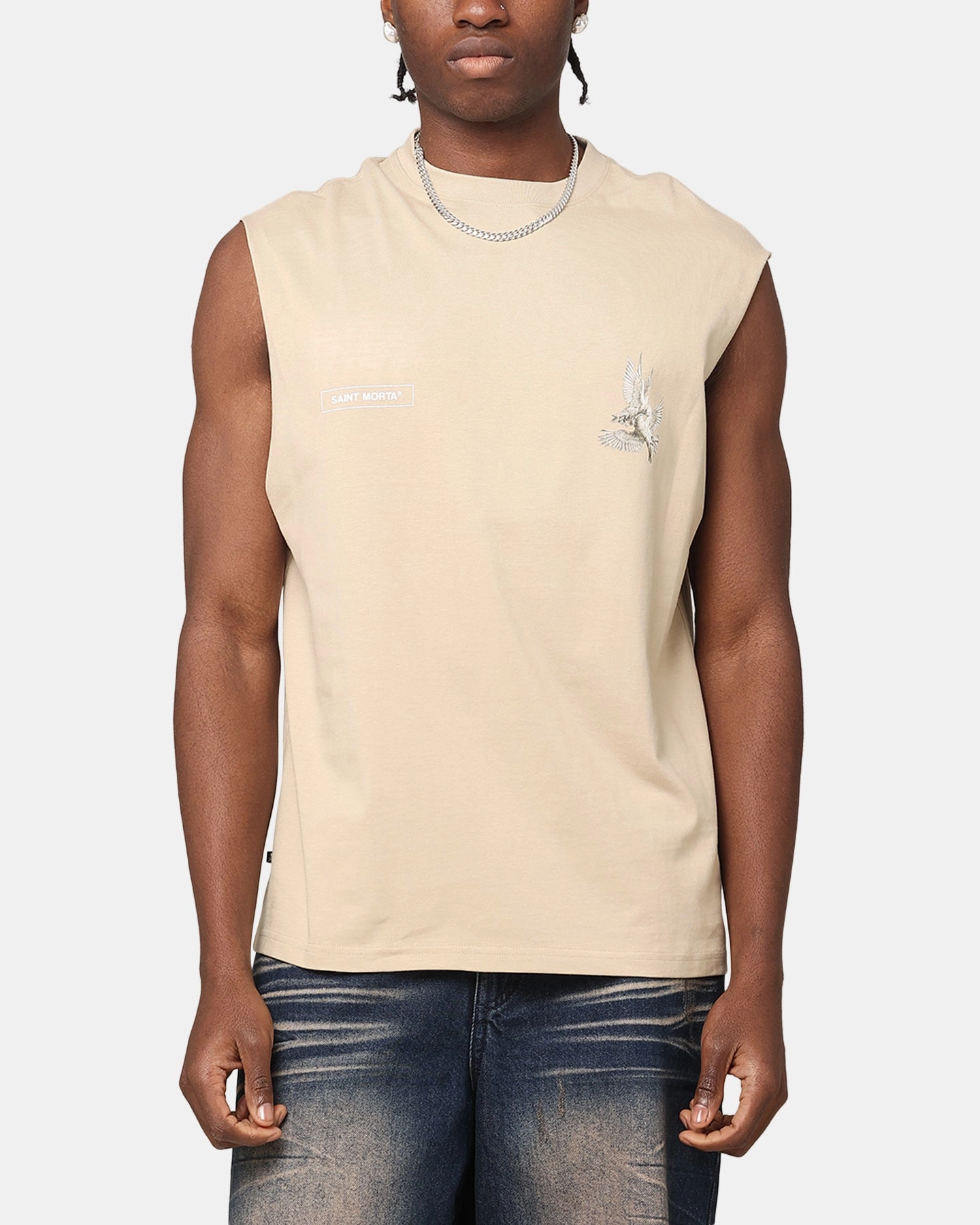 Saint Morta Doves Oversized Muscle T-Shirt Stone Unisex
