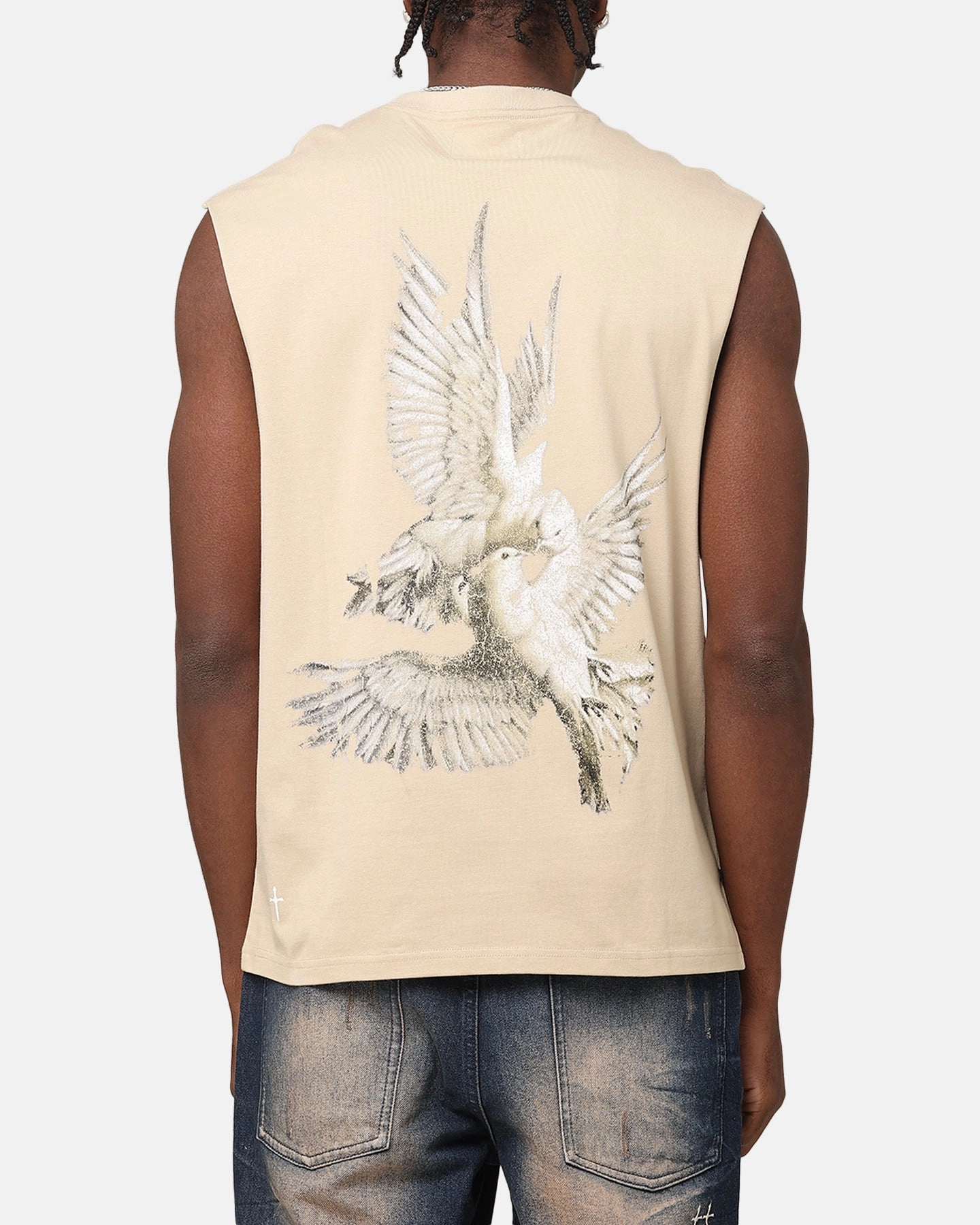 MinimalBranding Street Smart Saint Morta Doves Oversized Muscle T-Shirt Stone