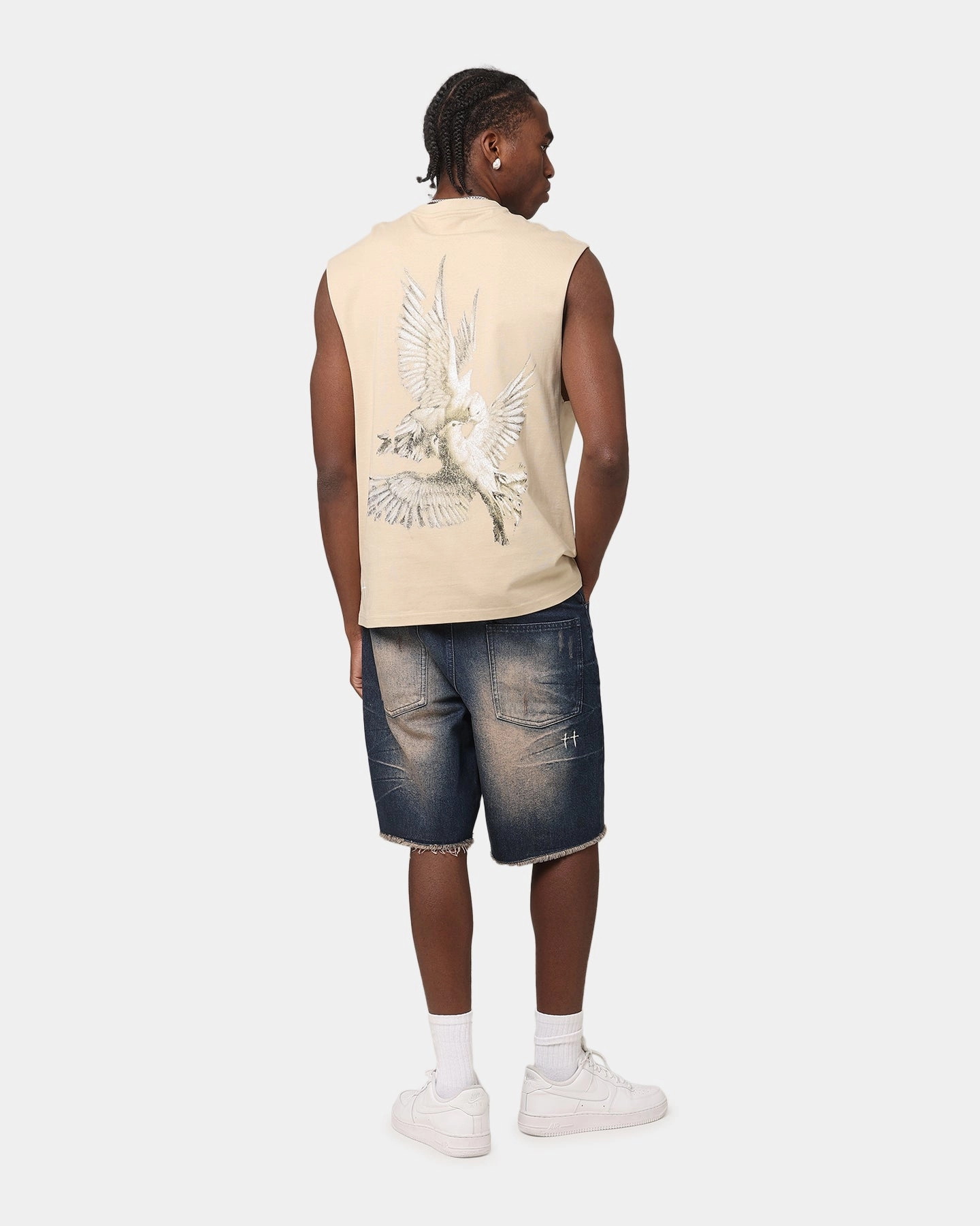 Cozy Feeling Saint Morta Doves Oversized Muscle T-Shirt Stone