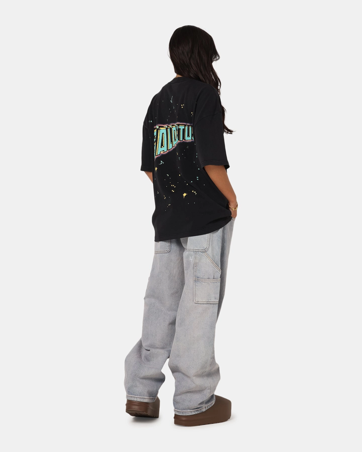 Printed uniqueness Fashion-Forward Fit 73 Studio Marvel Fantastic Four Galactus Universe T-Shirt Black Acidwash