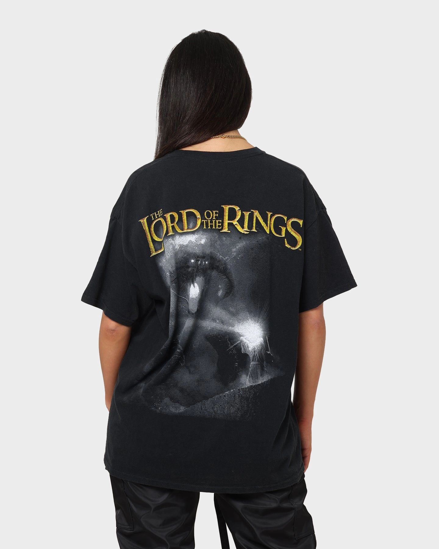 American Thrift X Lord Of The Rings Fellowship T-Shirt Washed Black Minimalist fashion Anti Pilling Fabric
