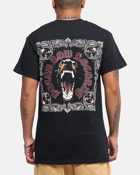 Minimalist Stitching Deathrow Records Doberman Bandana T-Shirt Black