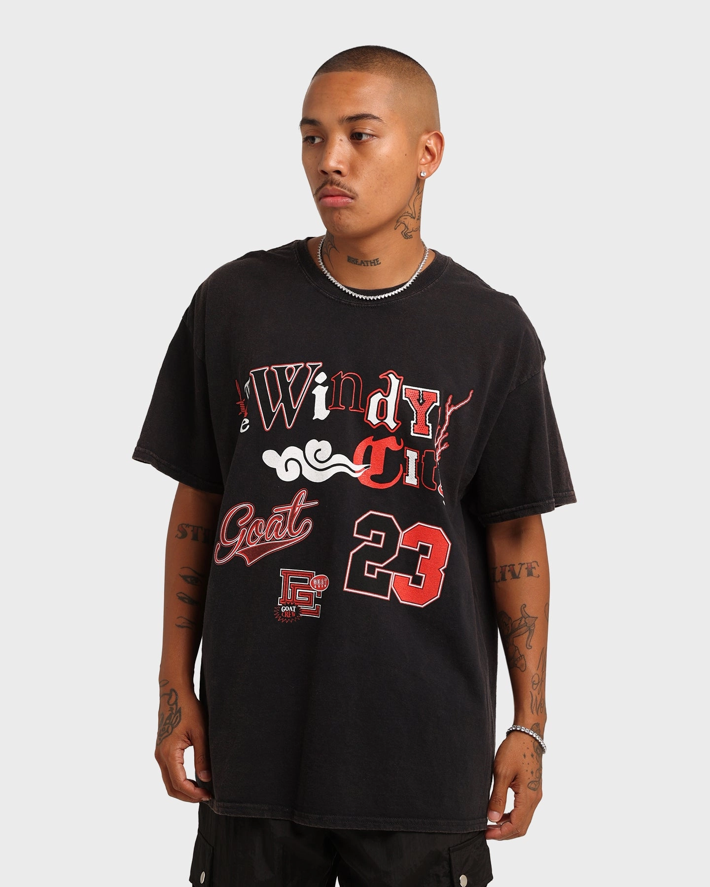 Odor Control Finish Goat Crew Windy City Vintage T-Shirt Black Wash