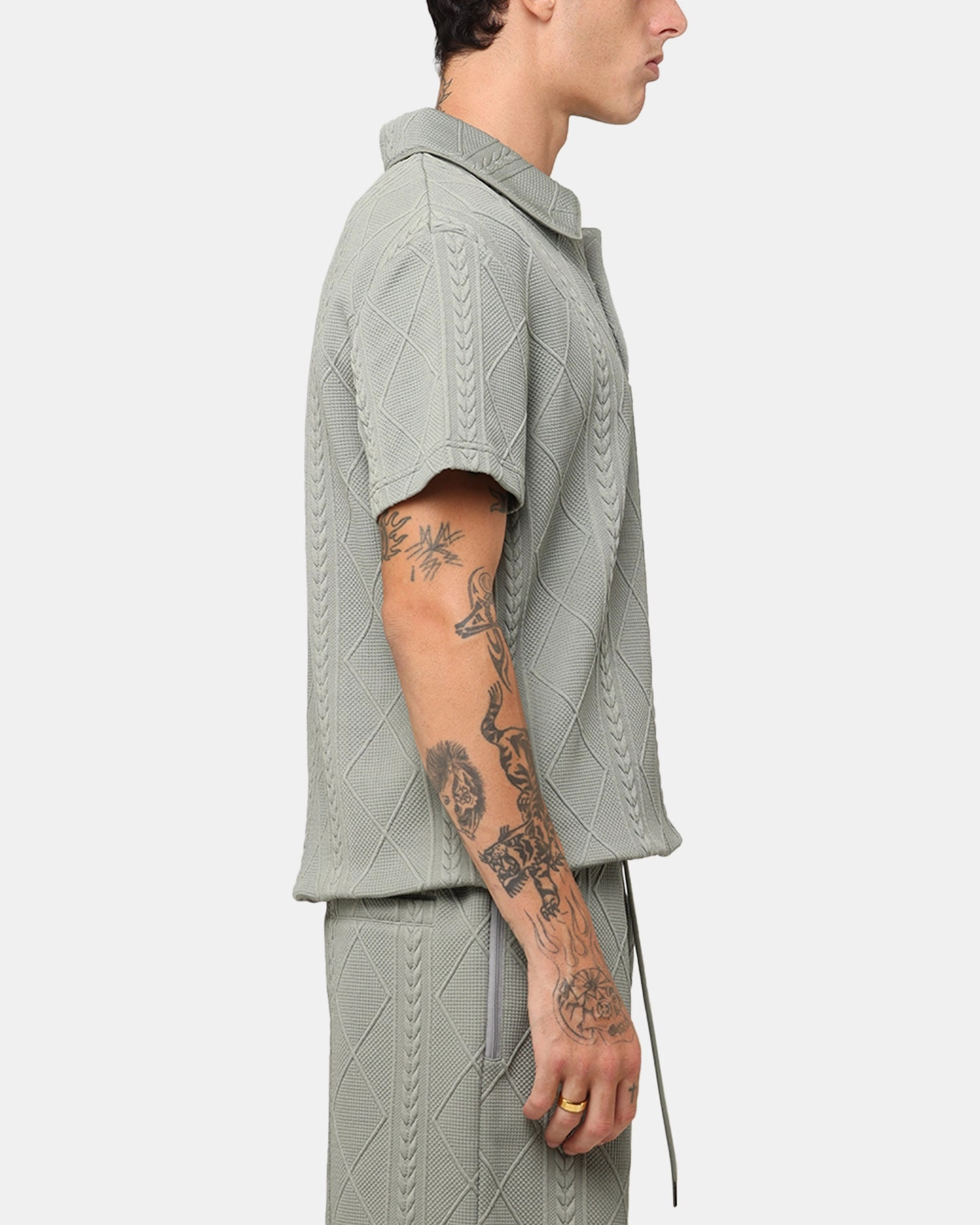 Layered Look Double Layer Shoulder XXIII Danny Knit Polo Shirt Olive
