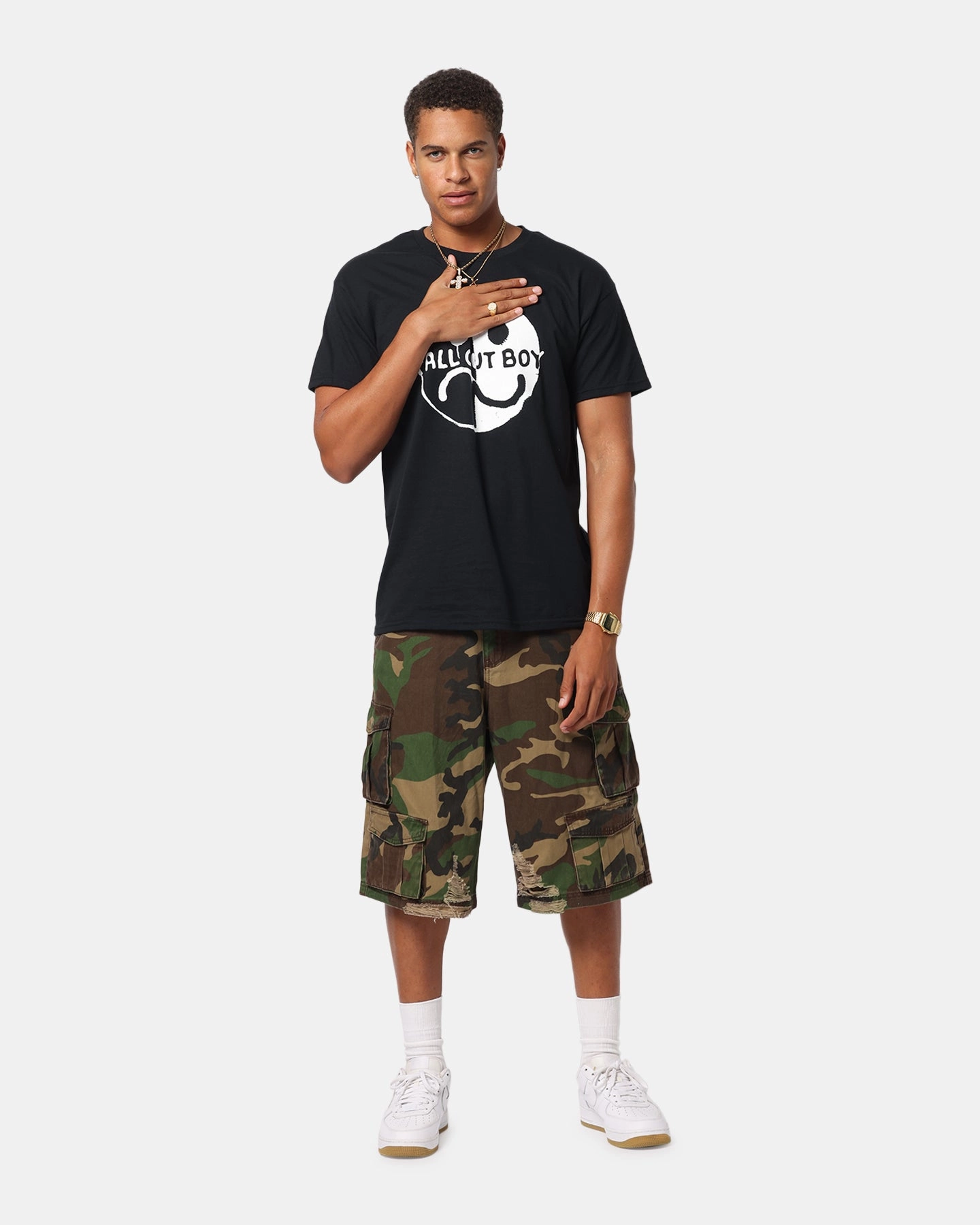 Fall Out Boy Ying Yang T-Shirt Black Curved Hemline
